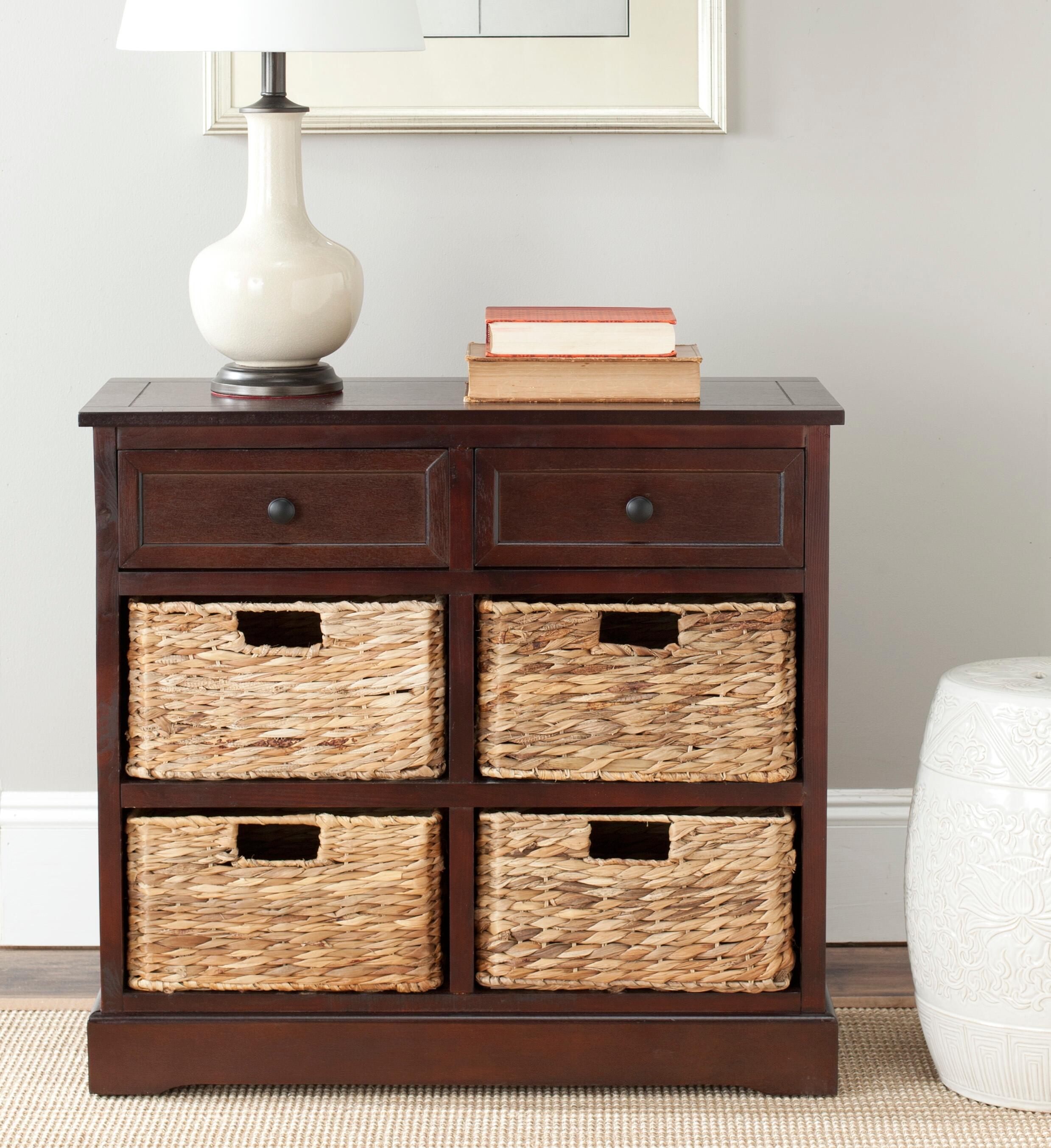Safavieh Herman Storage Unit with Wicker Baskets, Dark Cherry, large