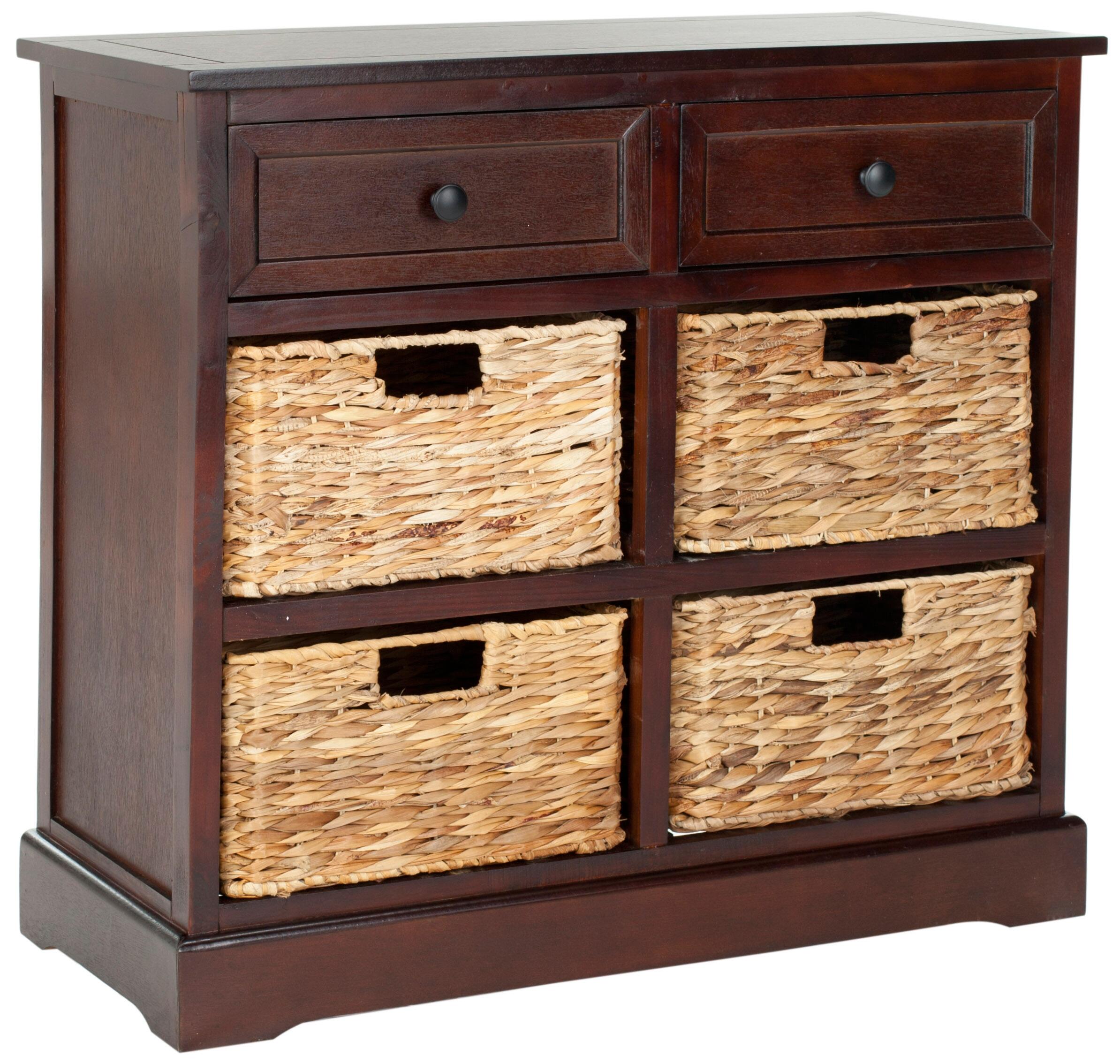 Safavieh Herman Storage Unit with Wicker Baskets, Dark Cherry, large