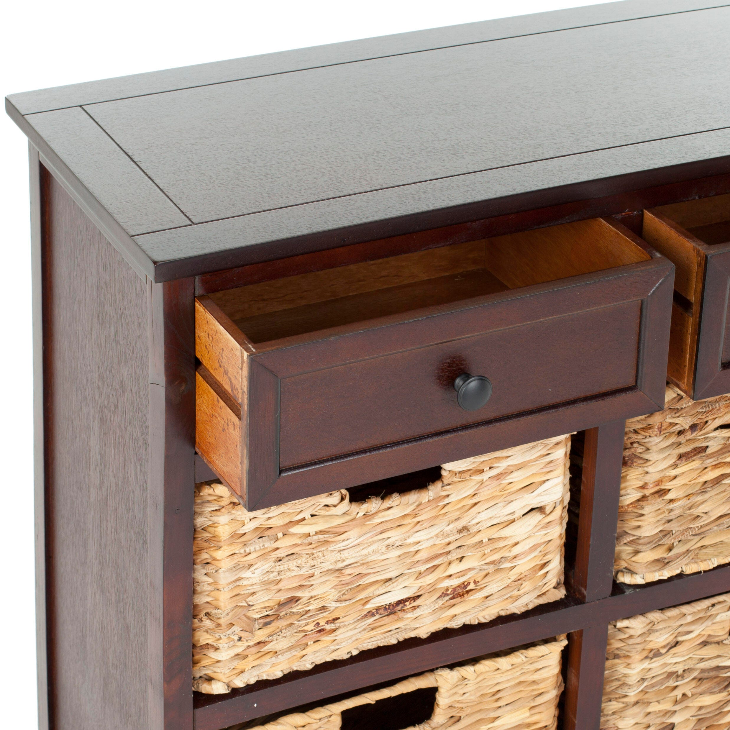 Safavieh Herman Storage Unit with Wicker Baskets, Dark Cherry, large