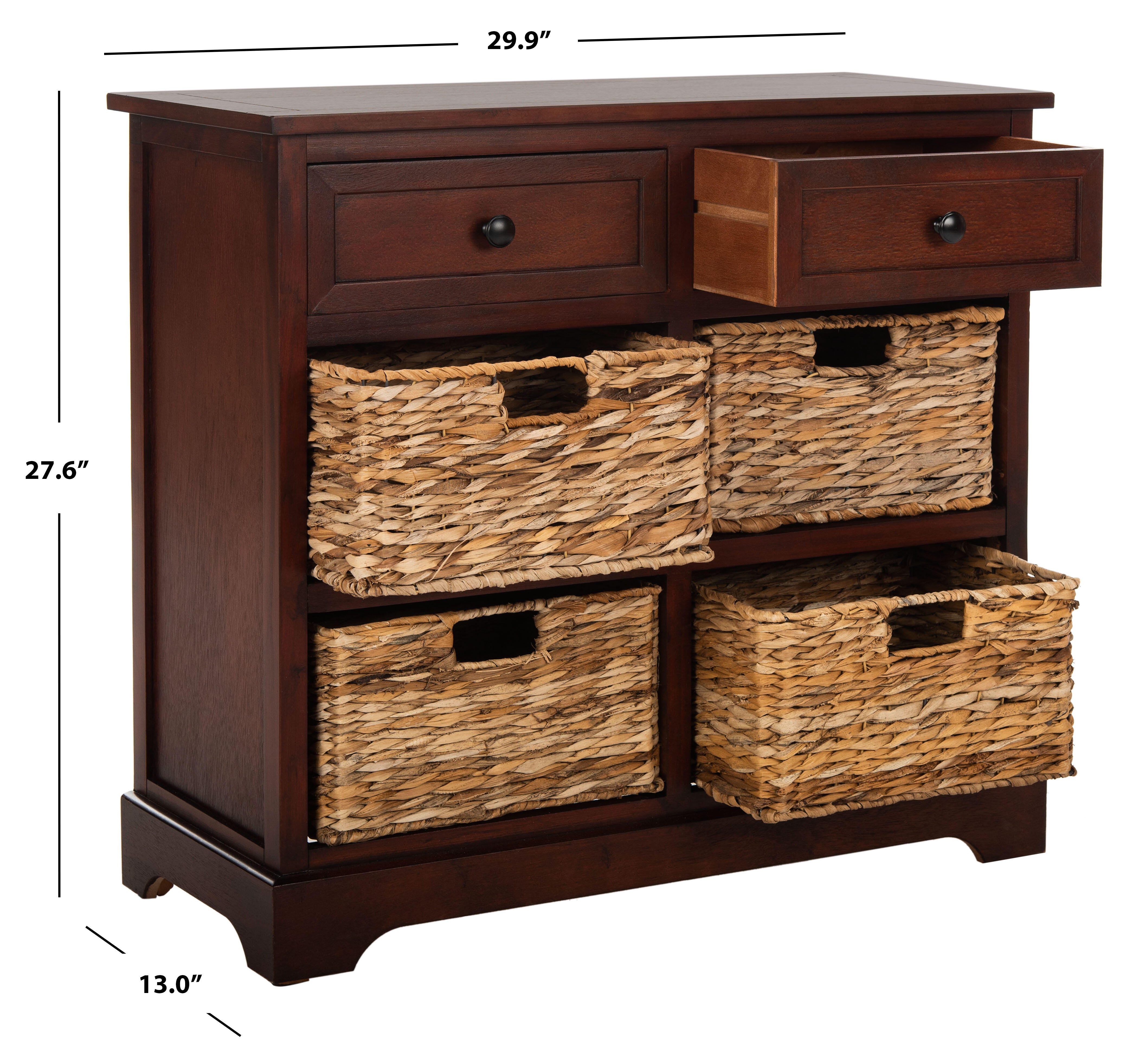 Safavieh Herman Storage Unit with Wicker Baskets, Dark Cherry, large