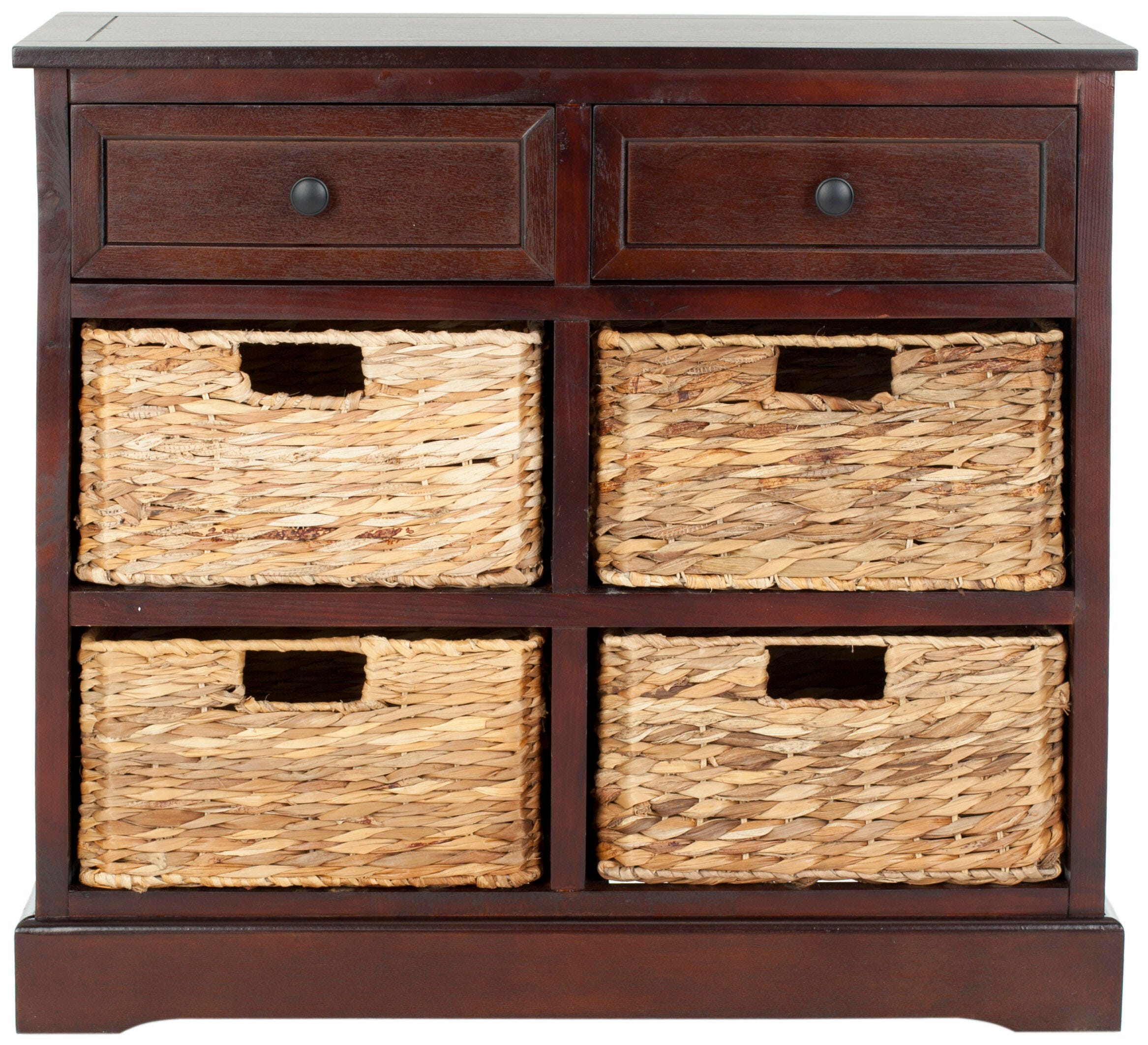 Safavieh Herman Storage Unit with Wicker Baskets, Dark Cherry, large