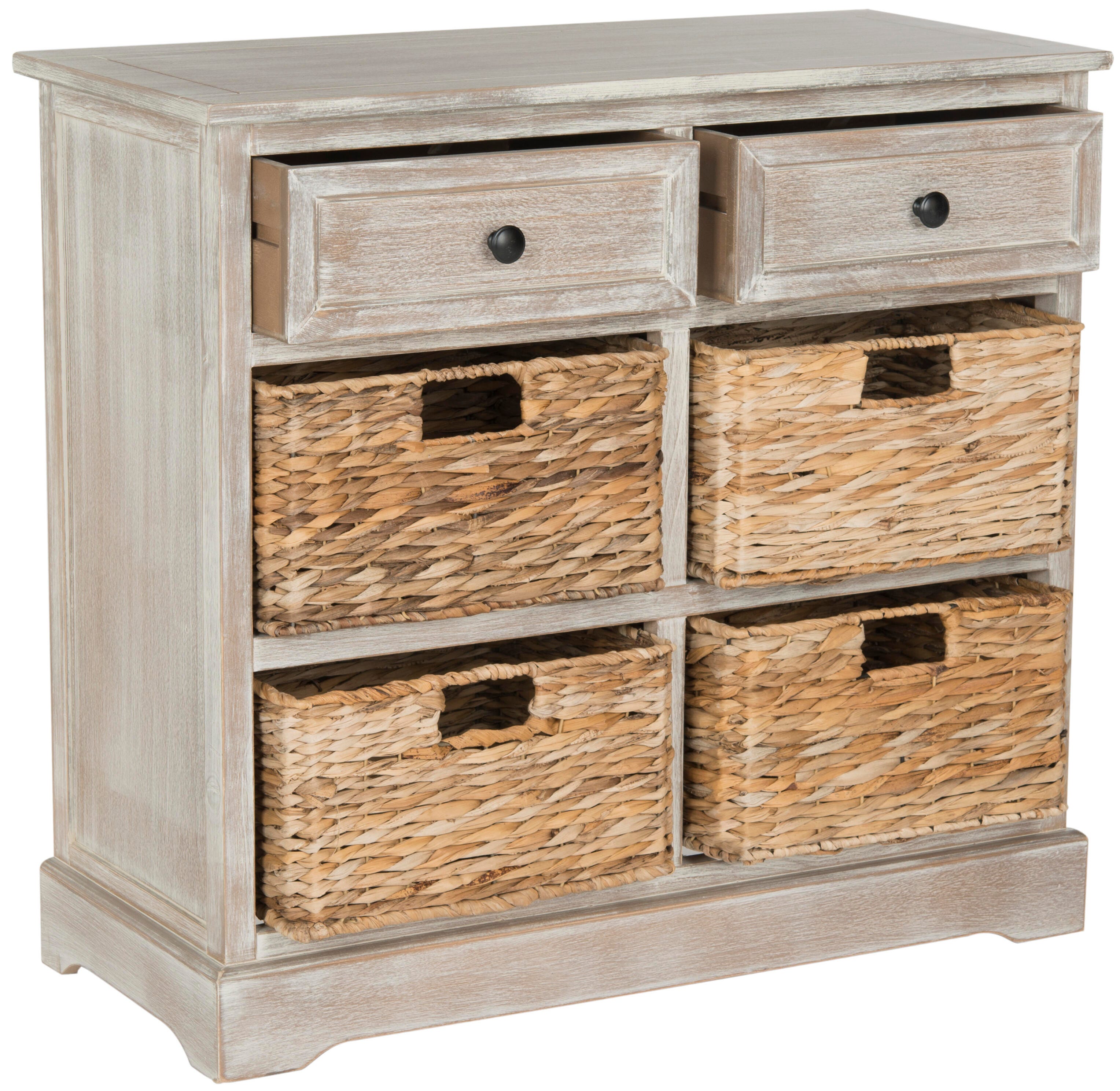 Safavieh Herman Storage Unit with Wicker Baskets, Whitewash, large