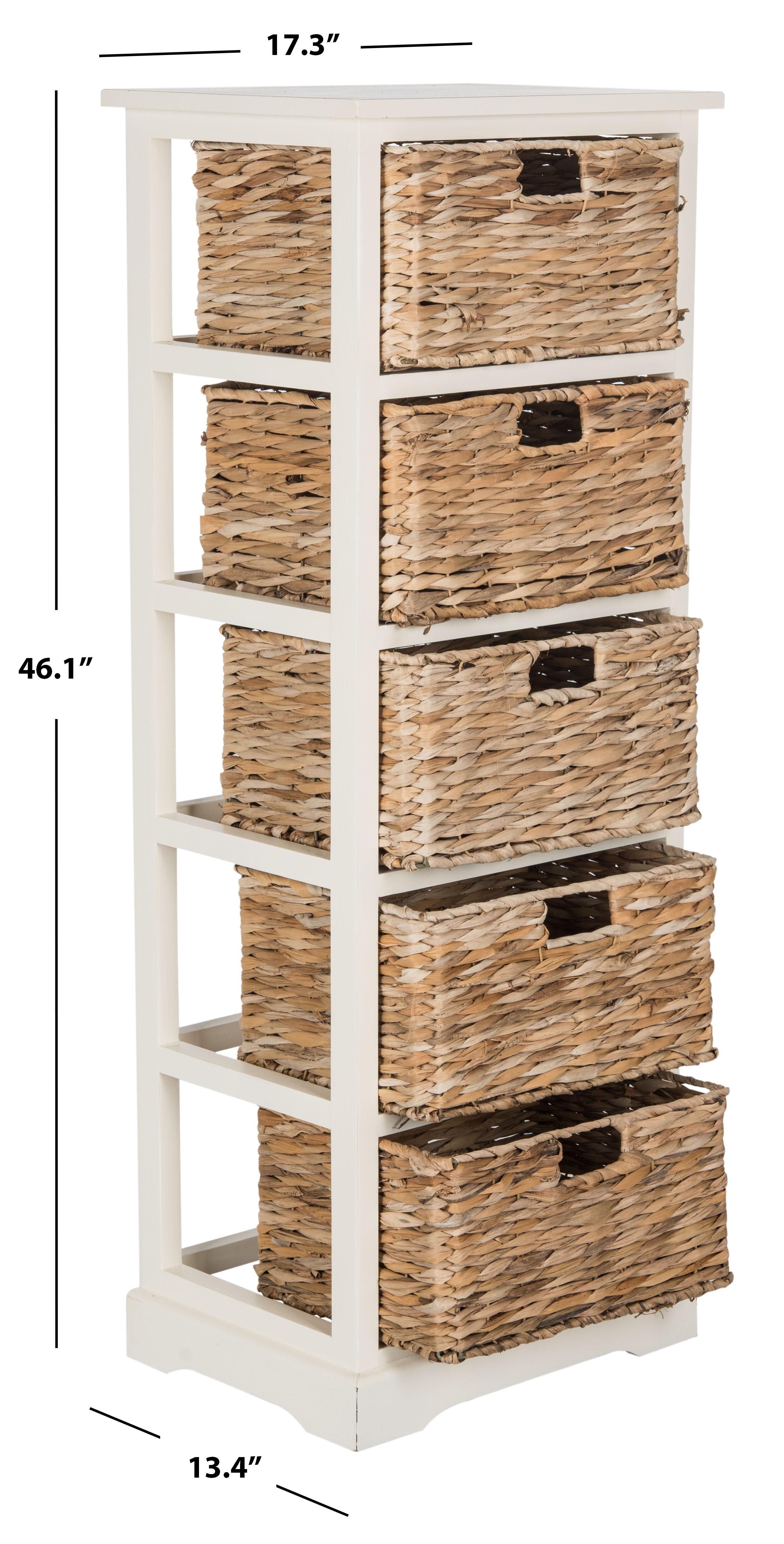 Safavieh Vedette 5 Wicker Basket Storage Tower, Distressed White, large