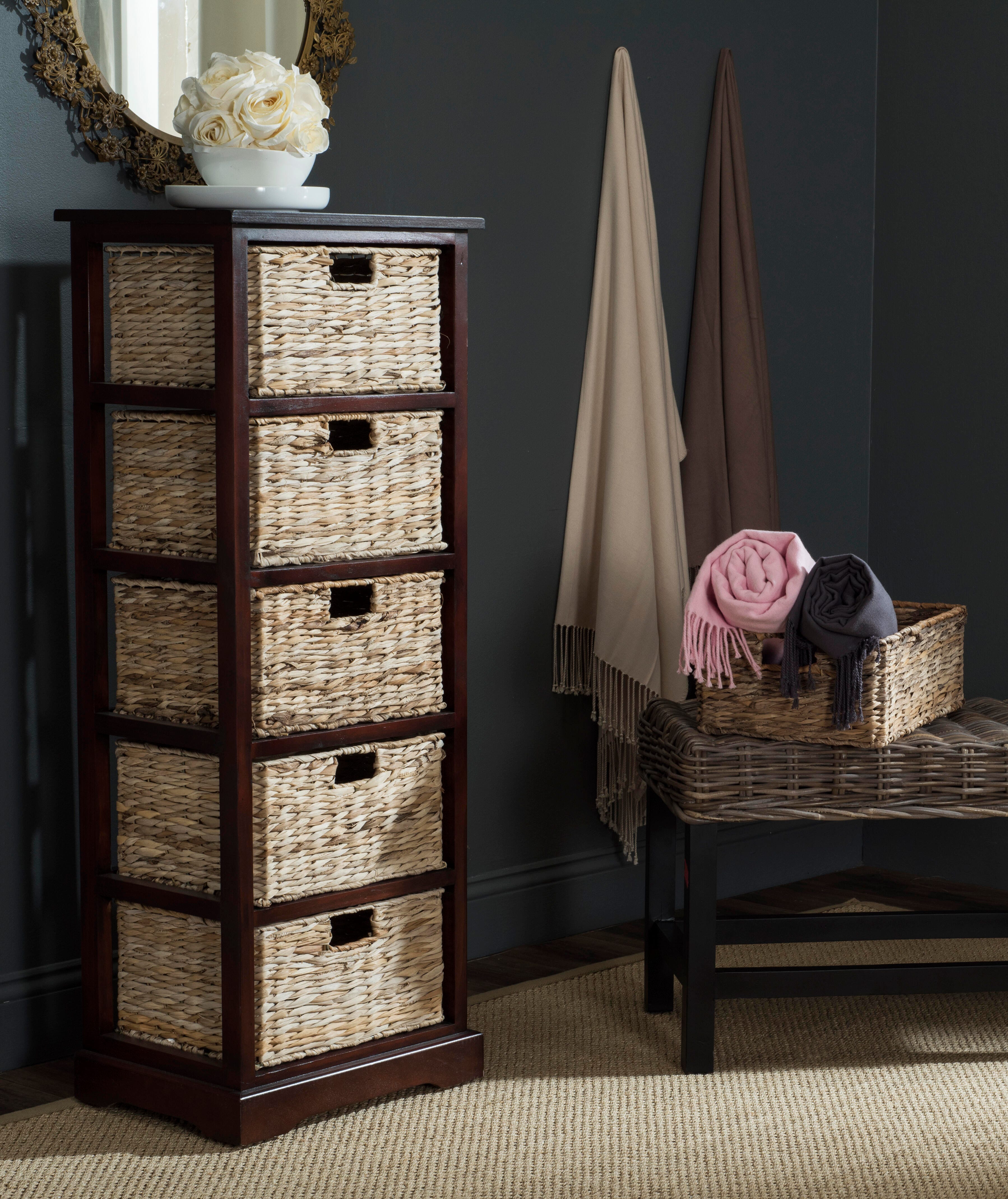 Safavieh Vedette 5 Wicker Basket Storage Tower, Cherry, rollover