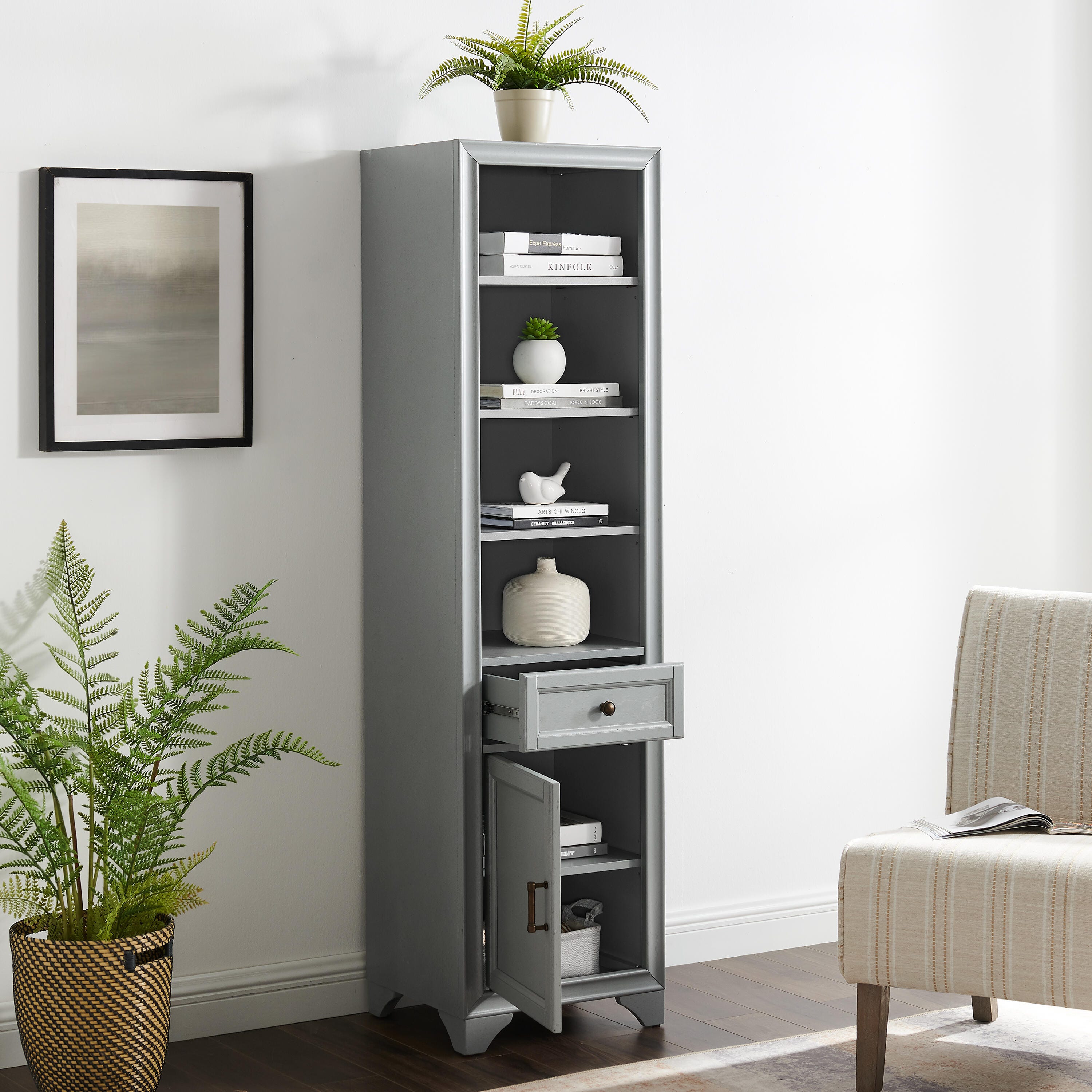 Crosley Tara Linen Cabinet, Gray, large