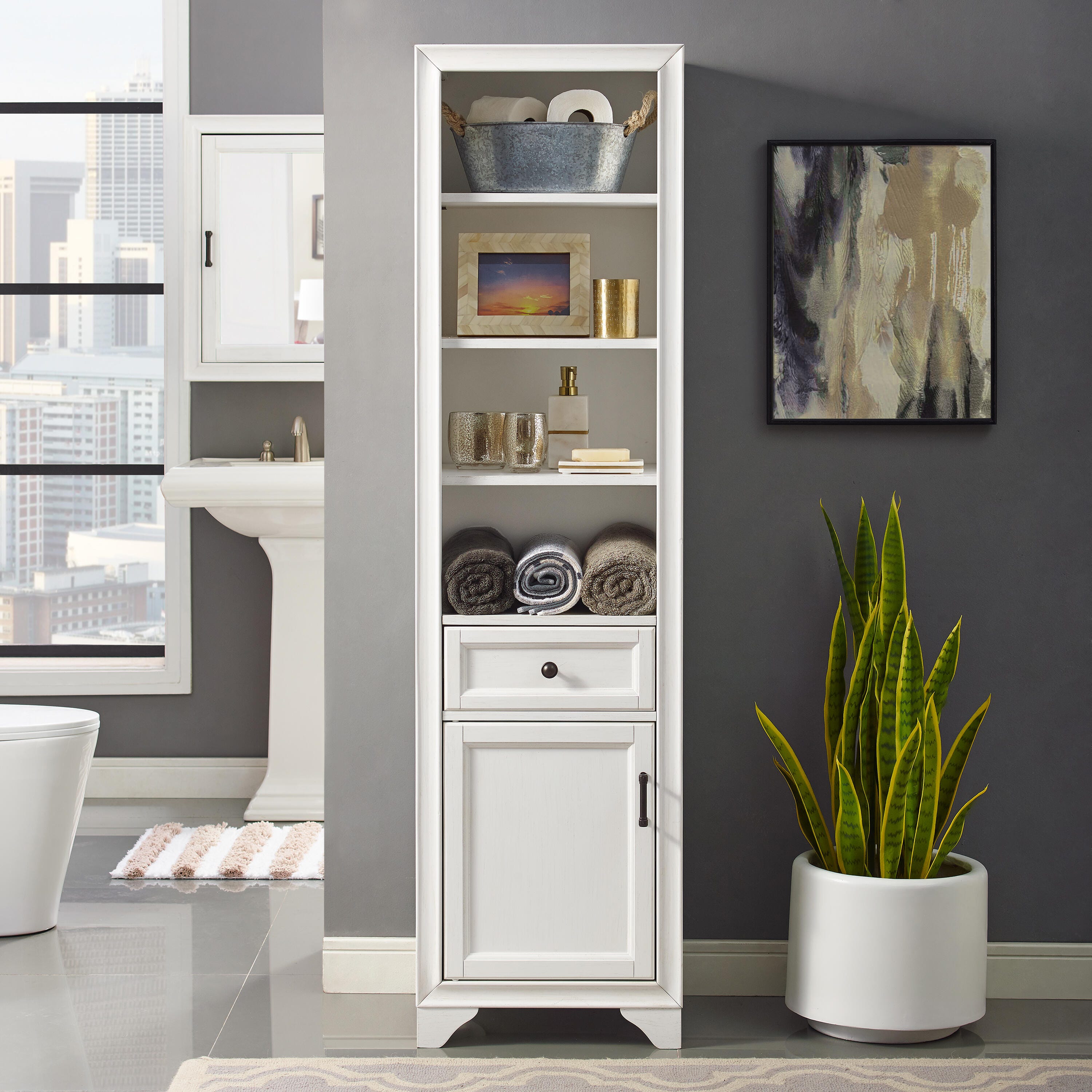 Crosley Tara Linen Cabinet, White, large