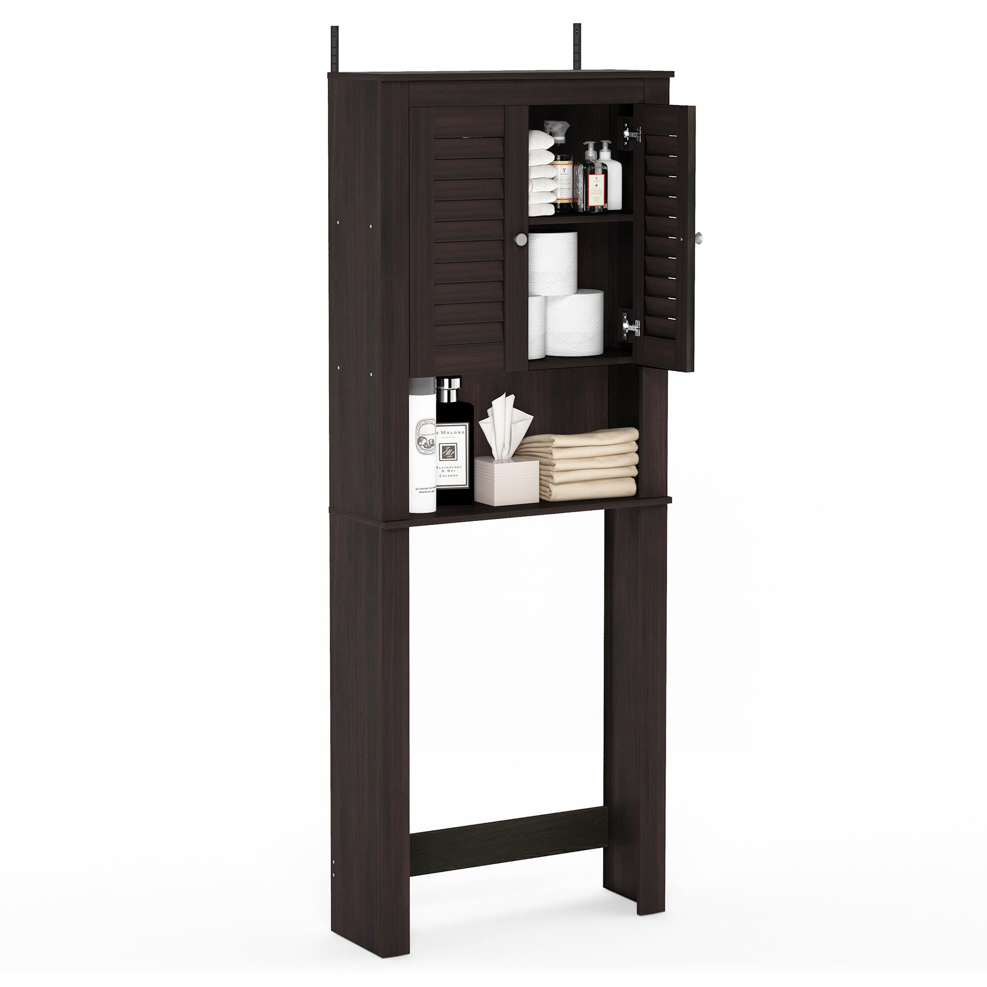 Furinno Indo Louver Door Bath Cabinet, Espresso, large