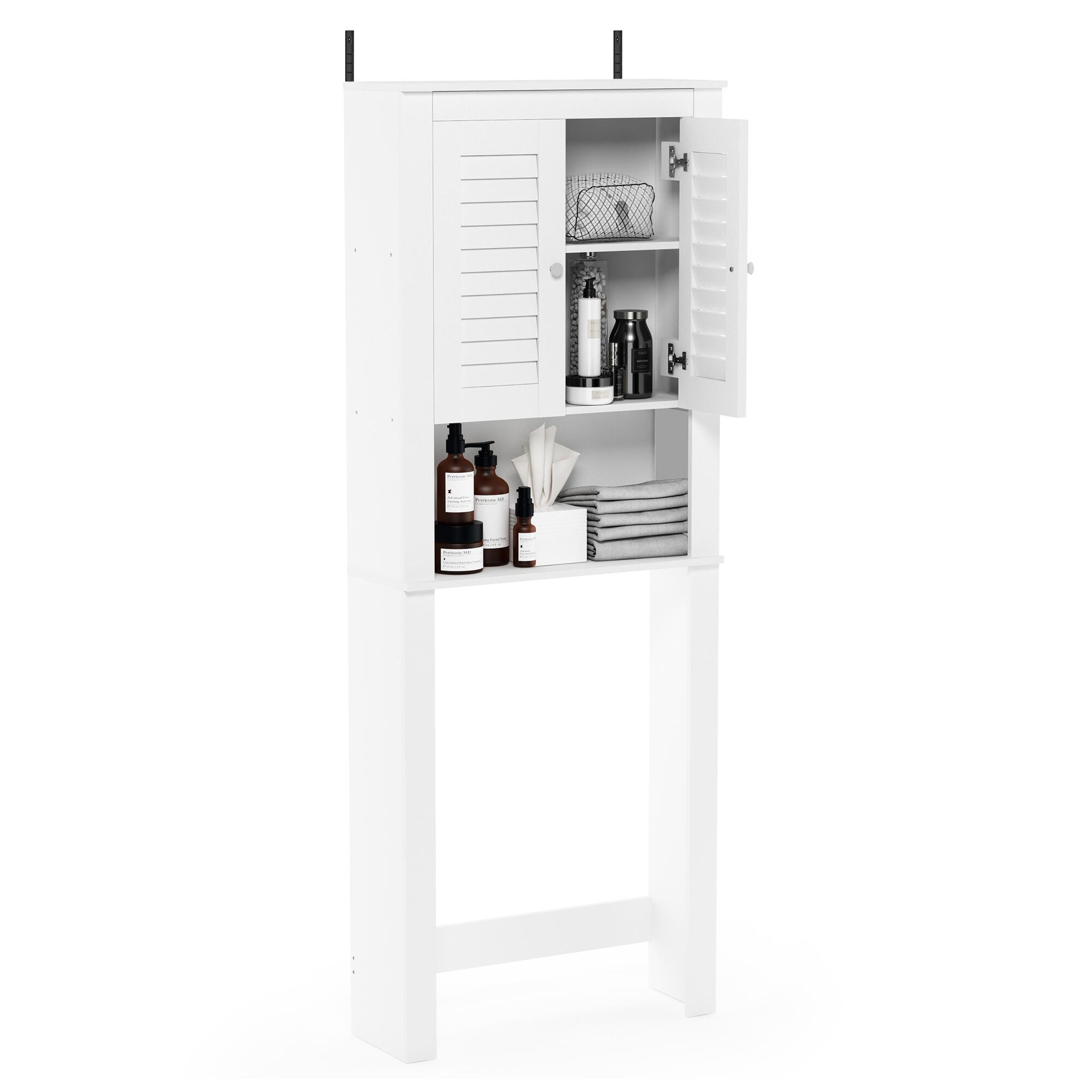 Furinno Indo Louver Door Bath Cabinet, White, large
