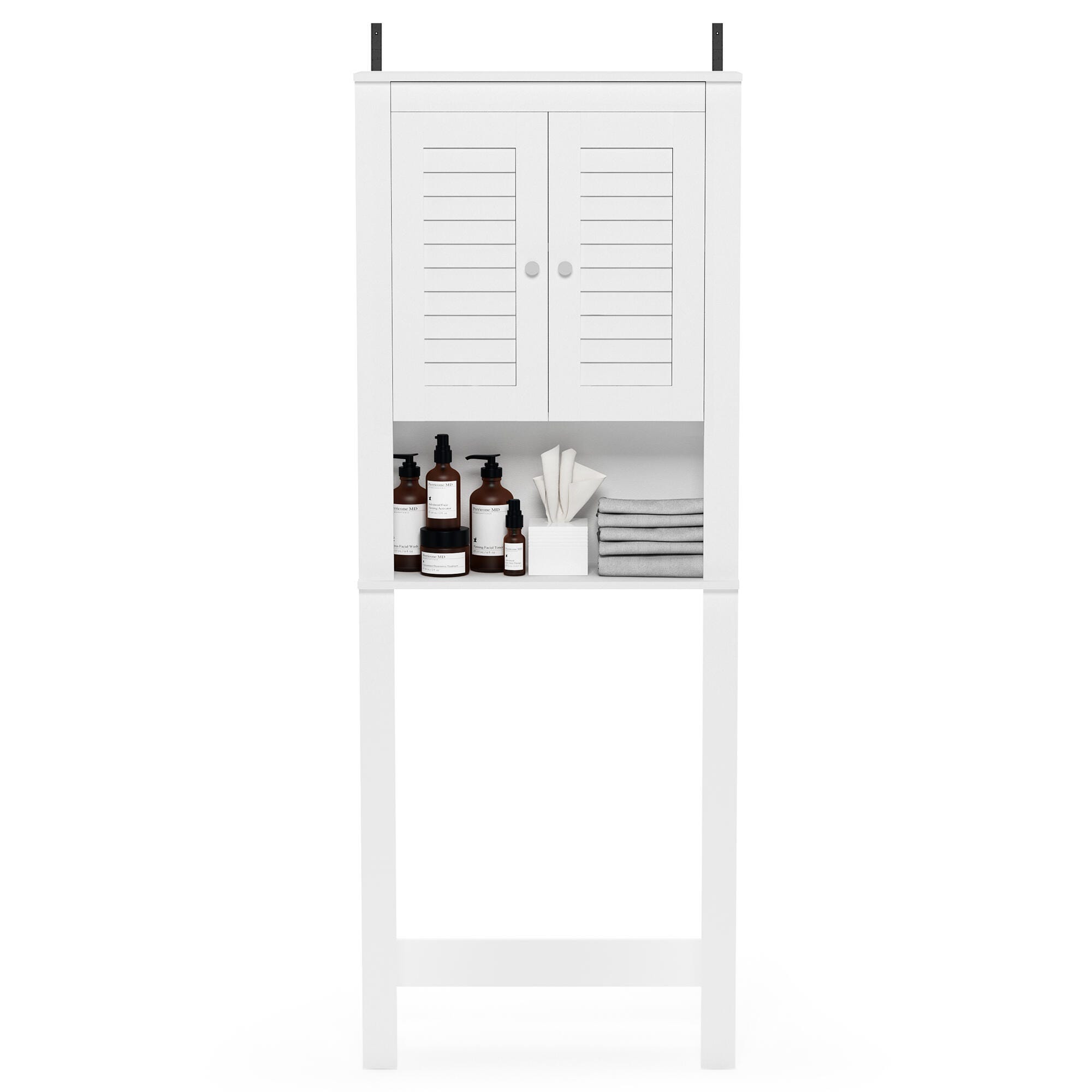 Furinno Indo Louver Door Bath Cabinet, White, large