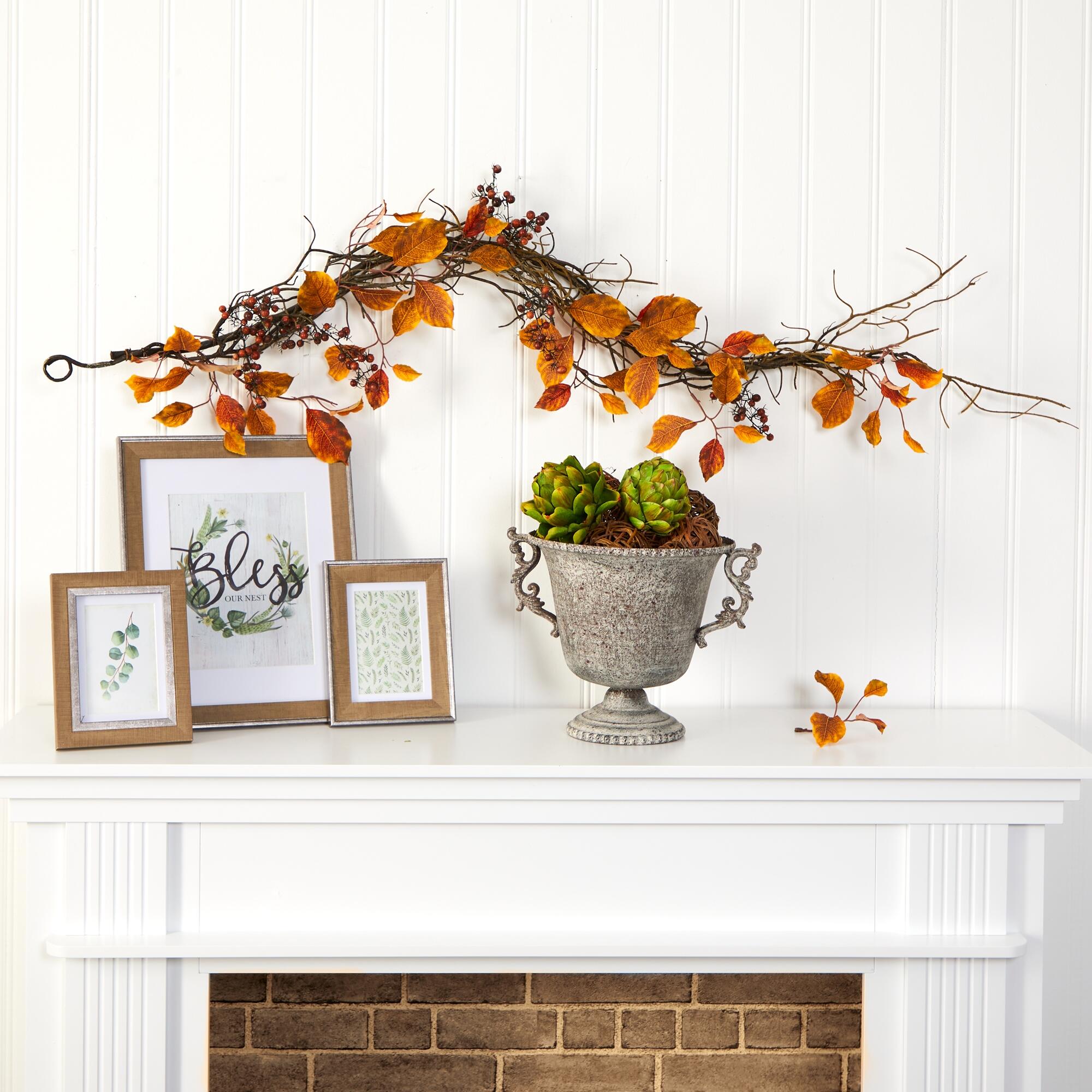 Harvest 4&rsquo; Fall Foliage, Berries and Twig Artificial Garland, , rollover