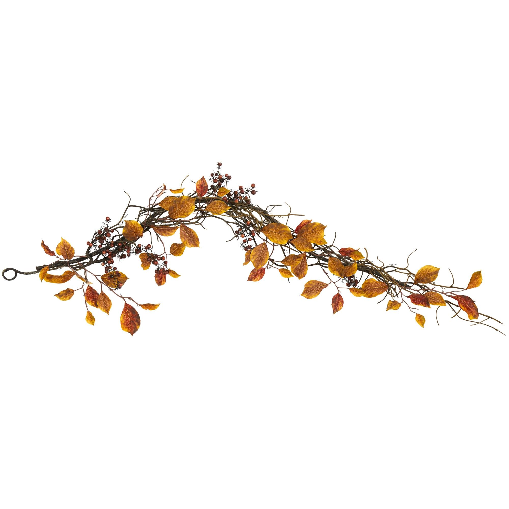 Harvest 4&rsquo; Fall Foliage, Berries and Twig Artificial Garland, , large