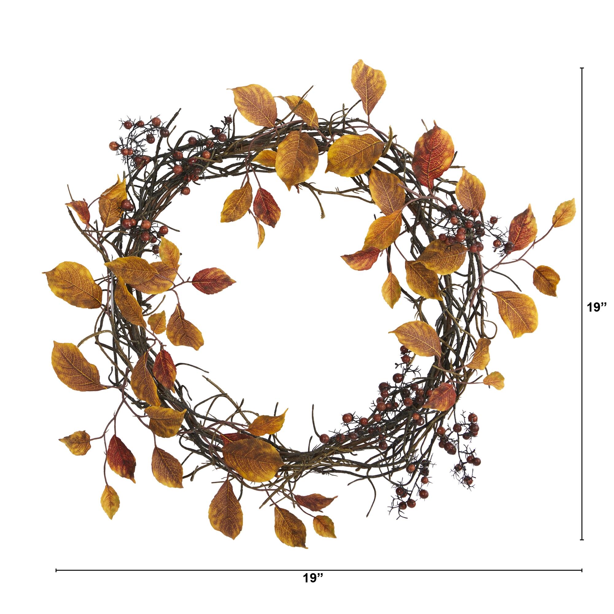 Harvest 19" Harvest Leaf, Berries and Twig Artificial Wreath, , large