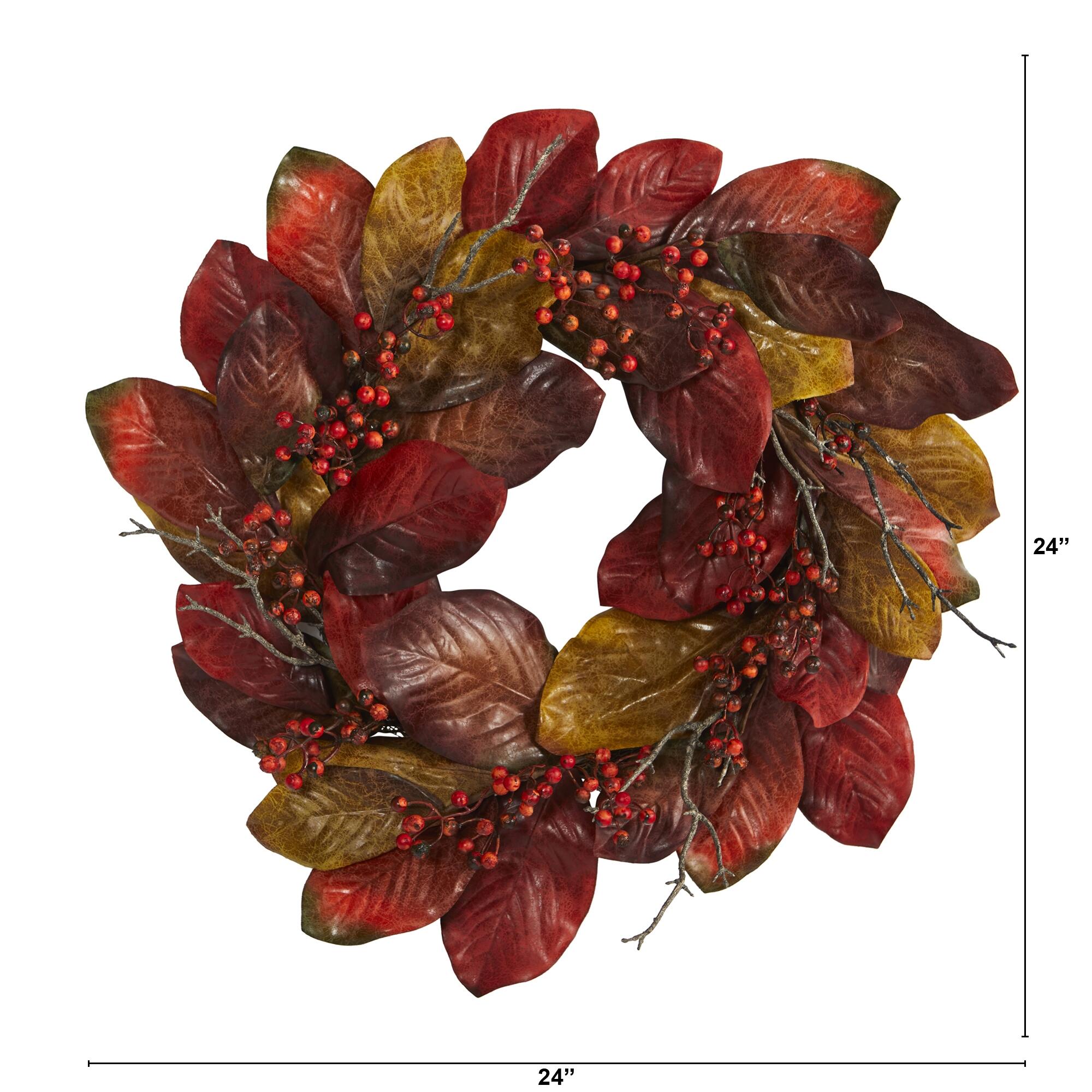 Harvest 24" Harvest Magnolia Leaf and Berries Artificial Wreath, , large