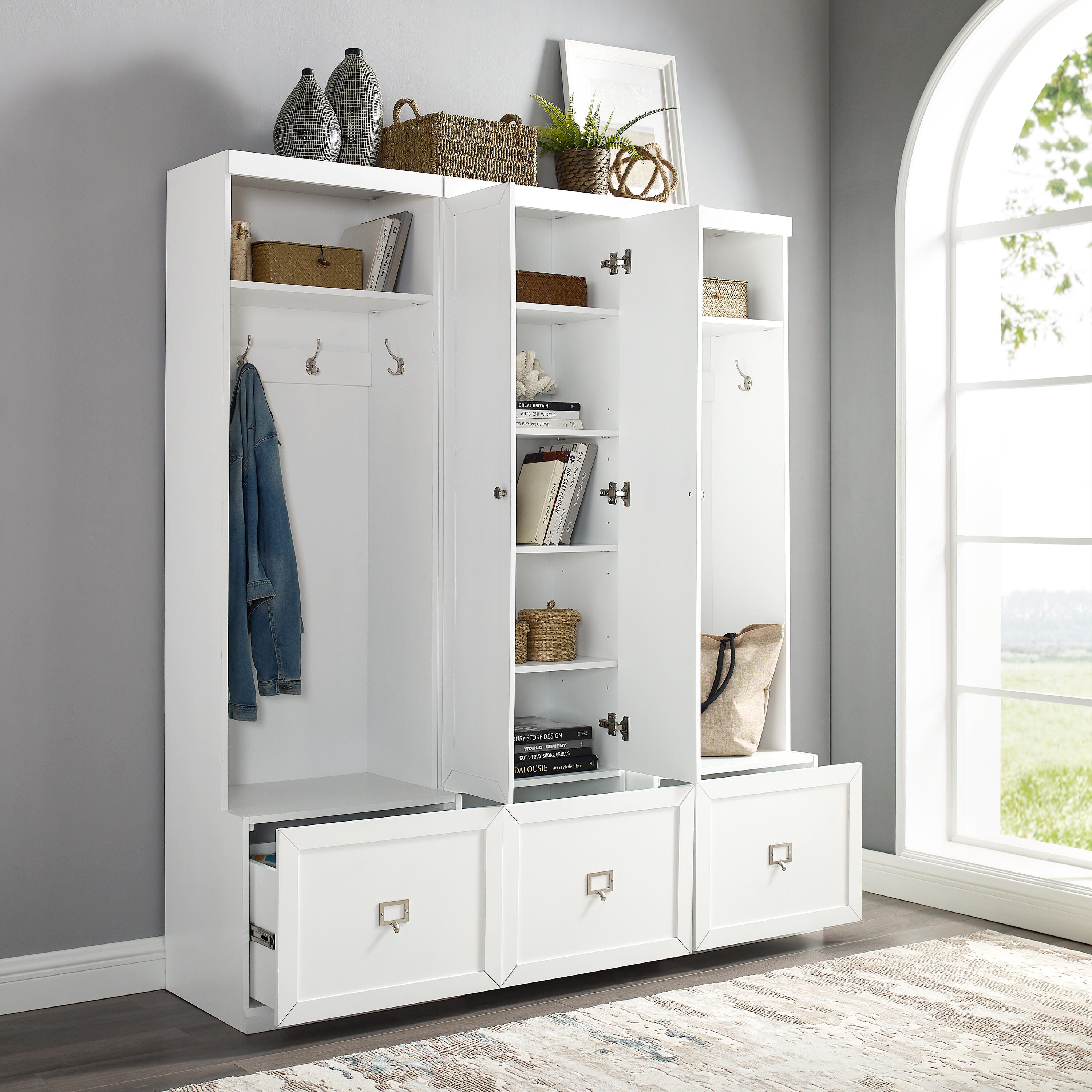 Crosley Furniture Harper 3-Piece Entryway Set, White, large