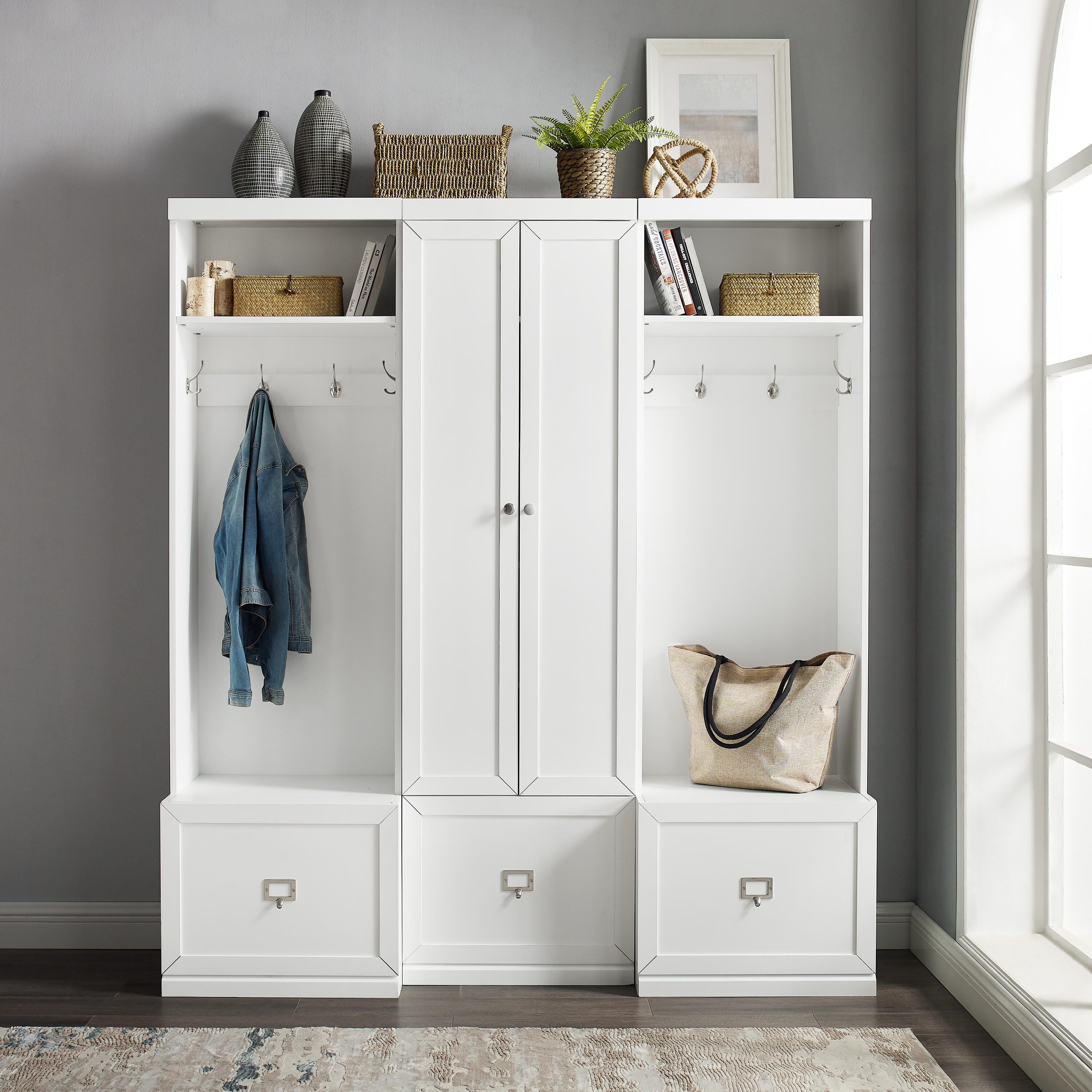 Crosley Furniture Harper 3-Piece Entryway Set, White, large