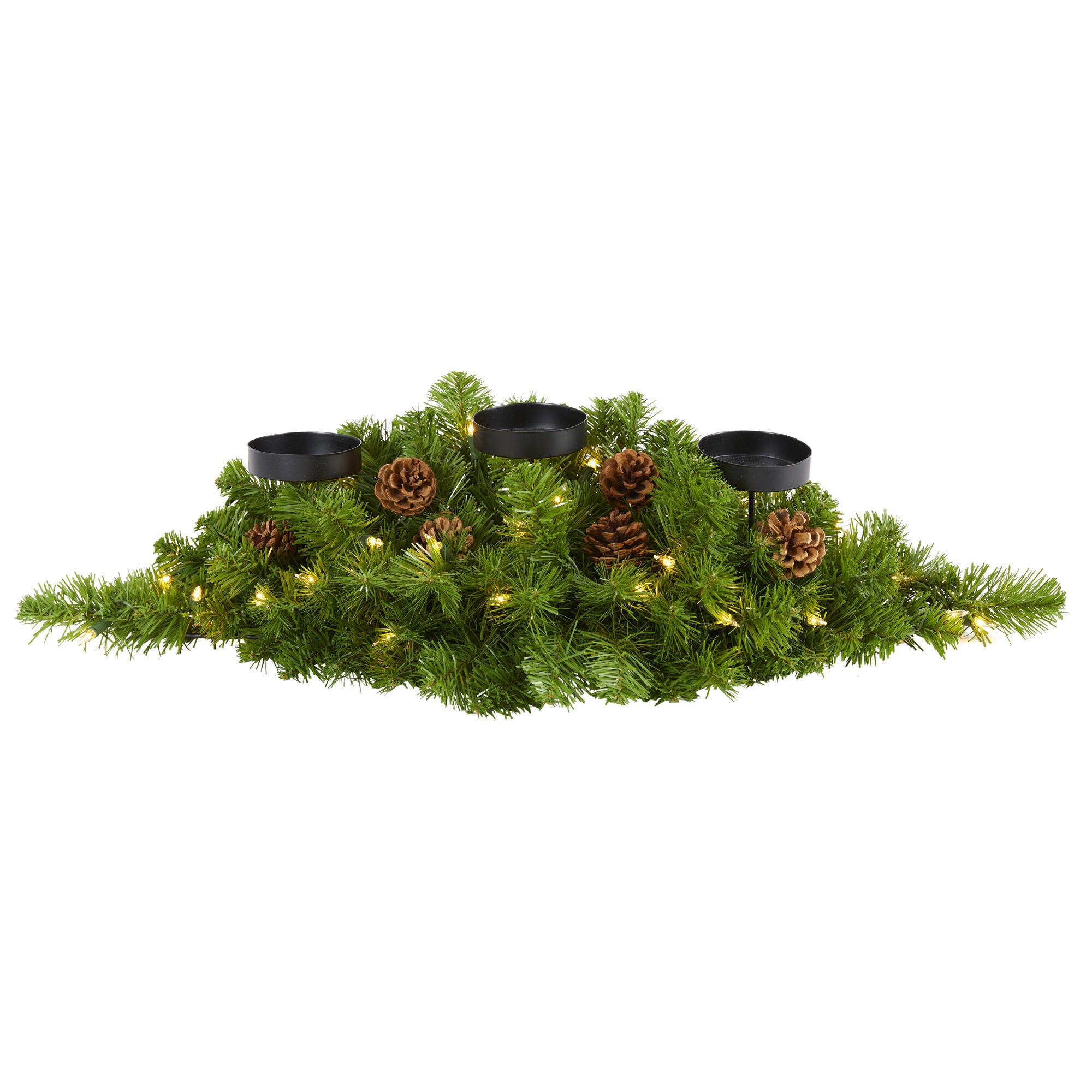 Christmas 30" Christmas Artificial Pine Triple Candelabrum with 35 Clear Lights and Pine Cones, , large