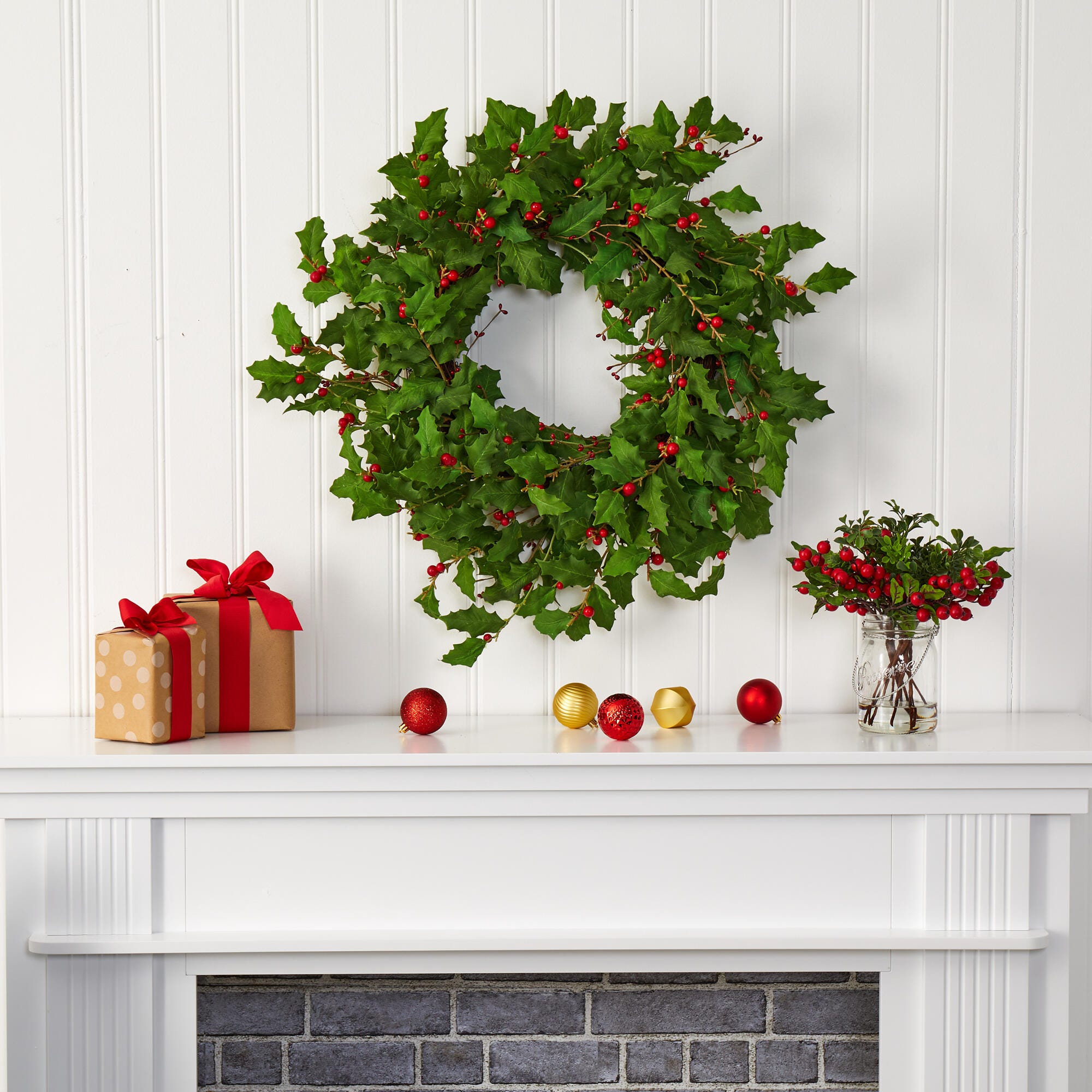 Christmas 28" Holly Berry Artificial Wreath, , rollover