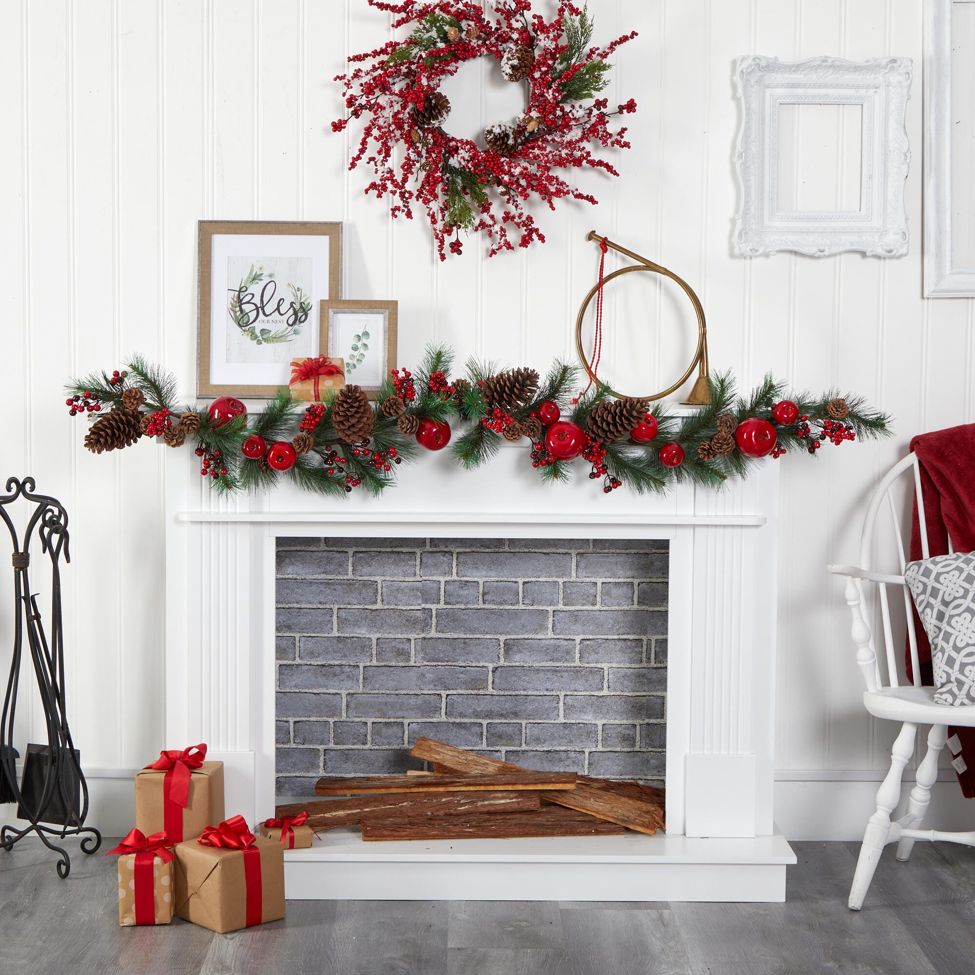 Christmas 6' Apple, Berries and Pinecone Artificial Garland, , large