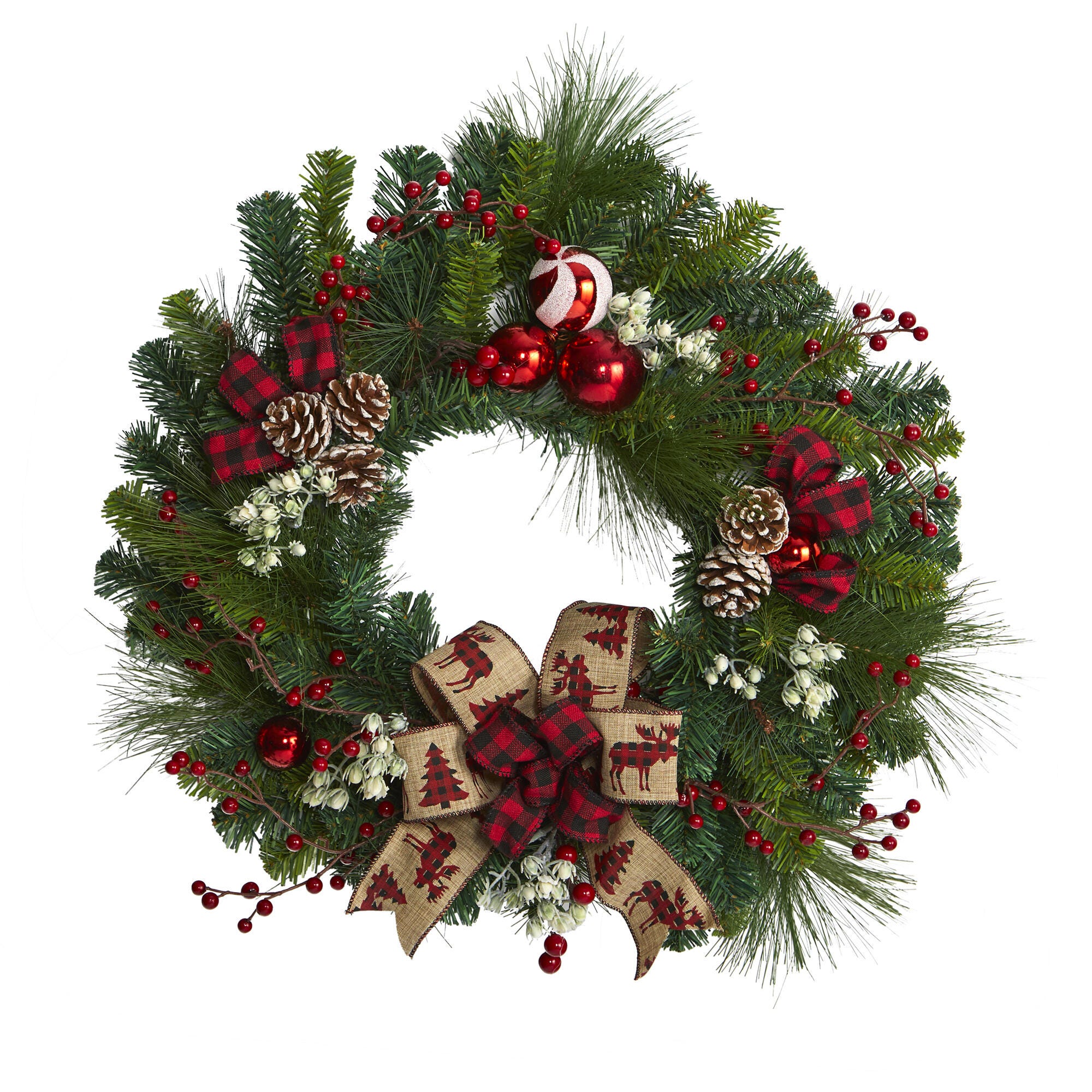 Christmas 24" Christmas Pine Artificial Wreath with Pine Cones and Ornaments, , large