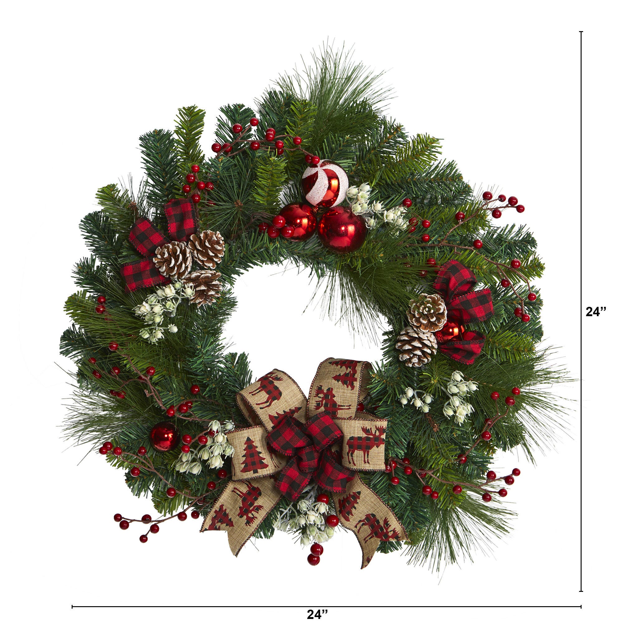 Christmas 24" Christmas Pine Artificial Wreath with Pine Cones and Ornaments, , large