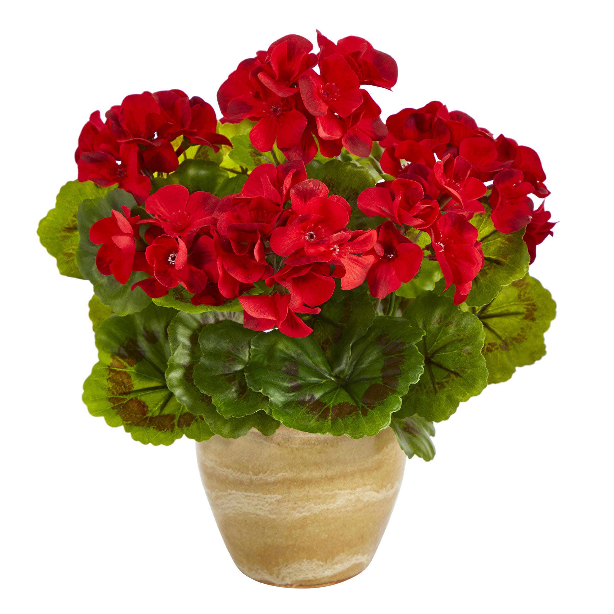 Sterling 11" Geranium Artificial Plant in Ceramic Planter UV Resistant (Indoor/Outdoor), , large