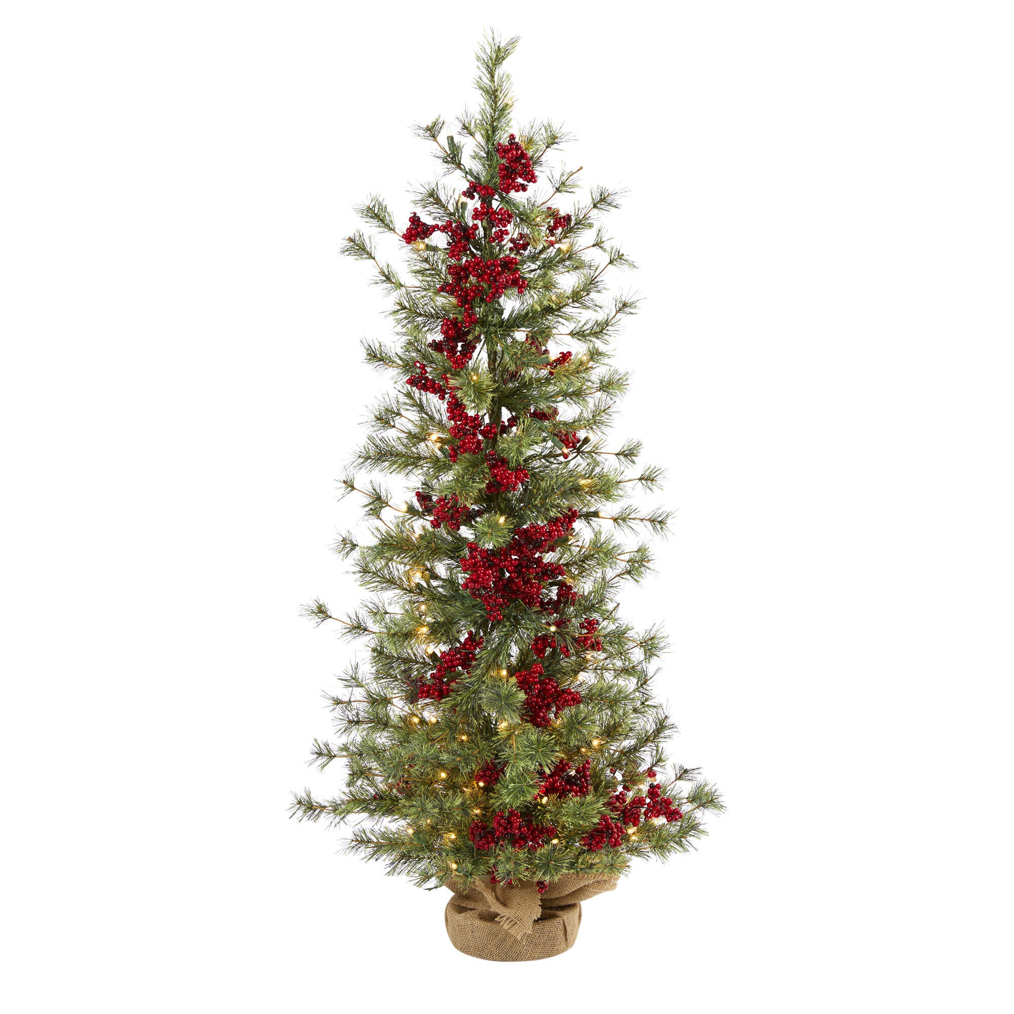Sterling 4' Berry and Pine Artificial Christmas Tree with 100 Warm White Lights and Burlap Wrapped Base, , large