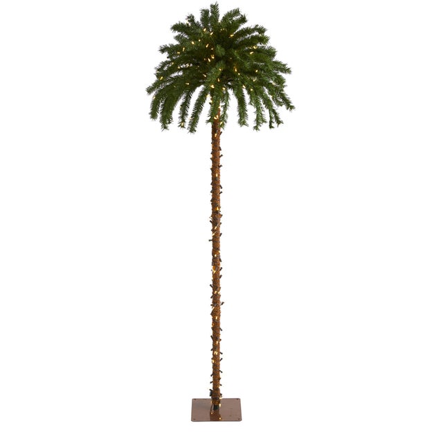 Sterling 7' Christmas Palm Artificial Tree with 300 White Warm LED Lights, Green
