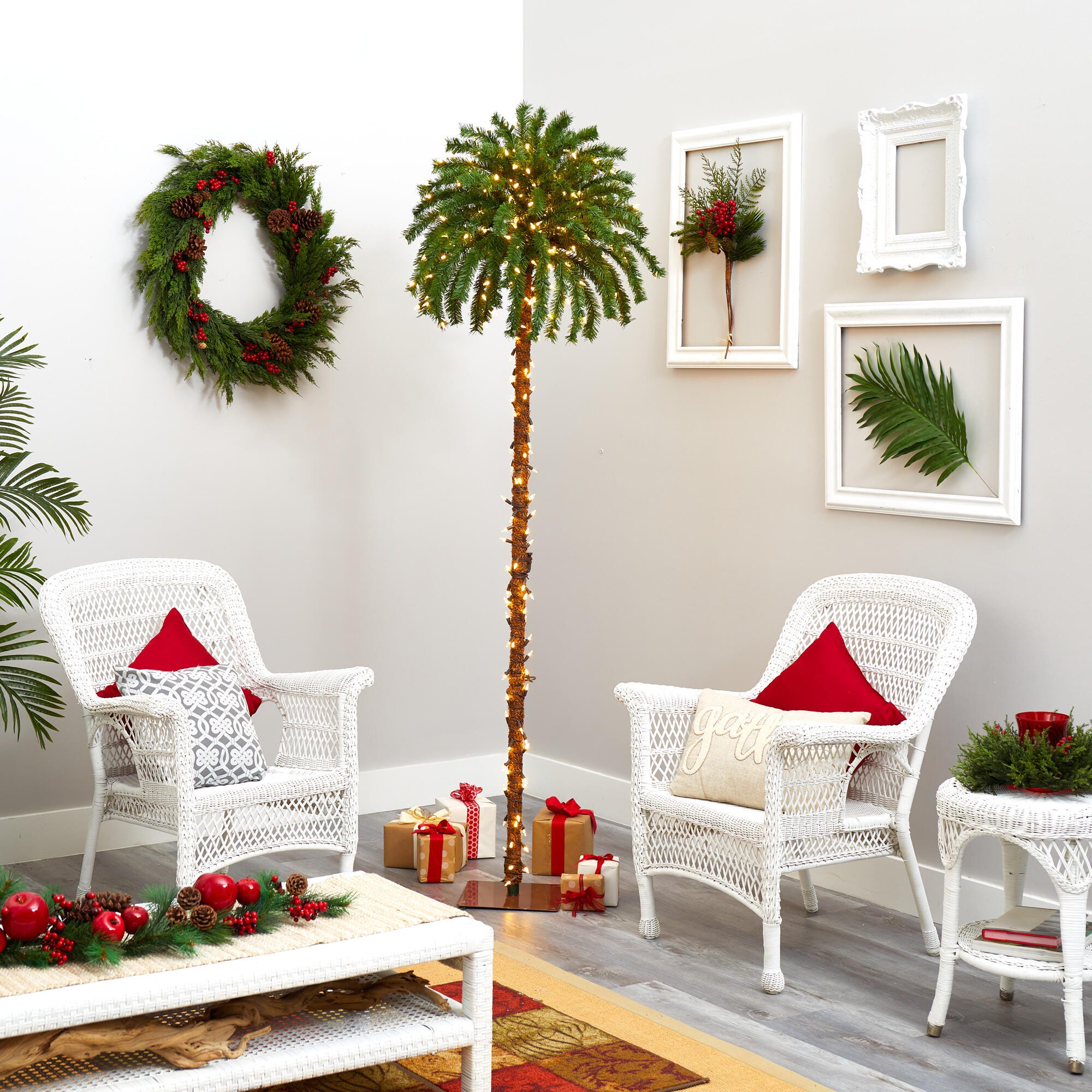 Sterling 7' Christmas Palm Artificial Tree with 300 White Warm LED Lights, , large