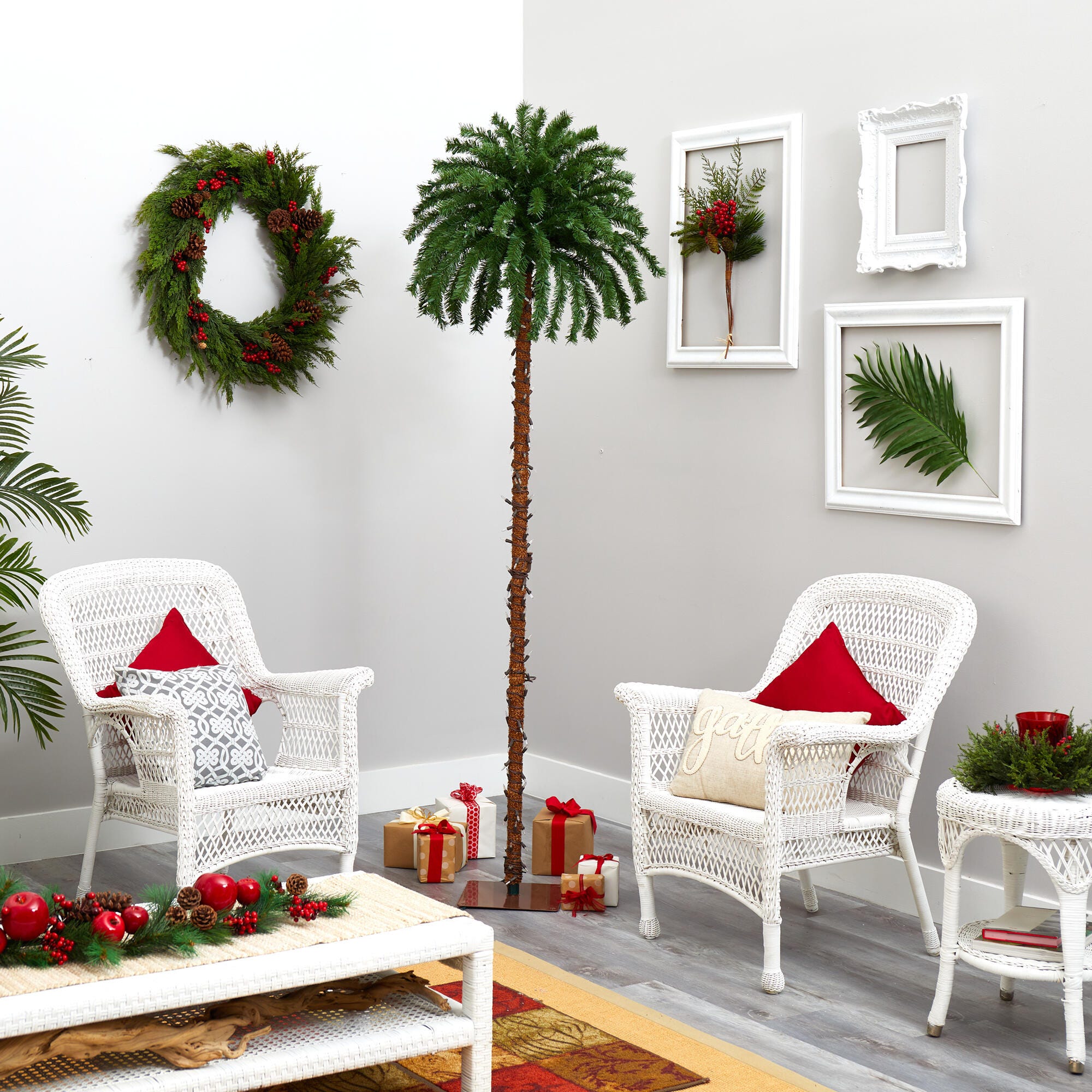 Sterling 7' Christmas Palm Artificial Tree with 300 White Warm LED Lights, , large