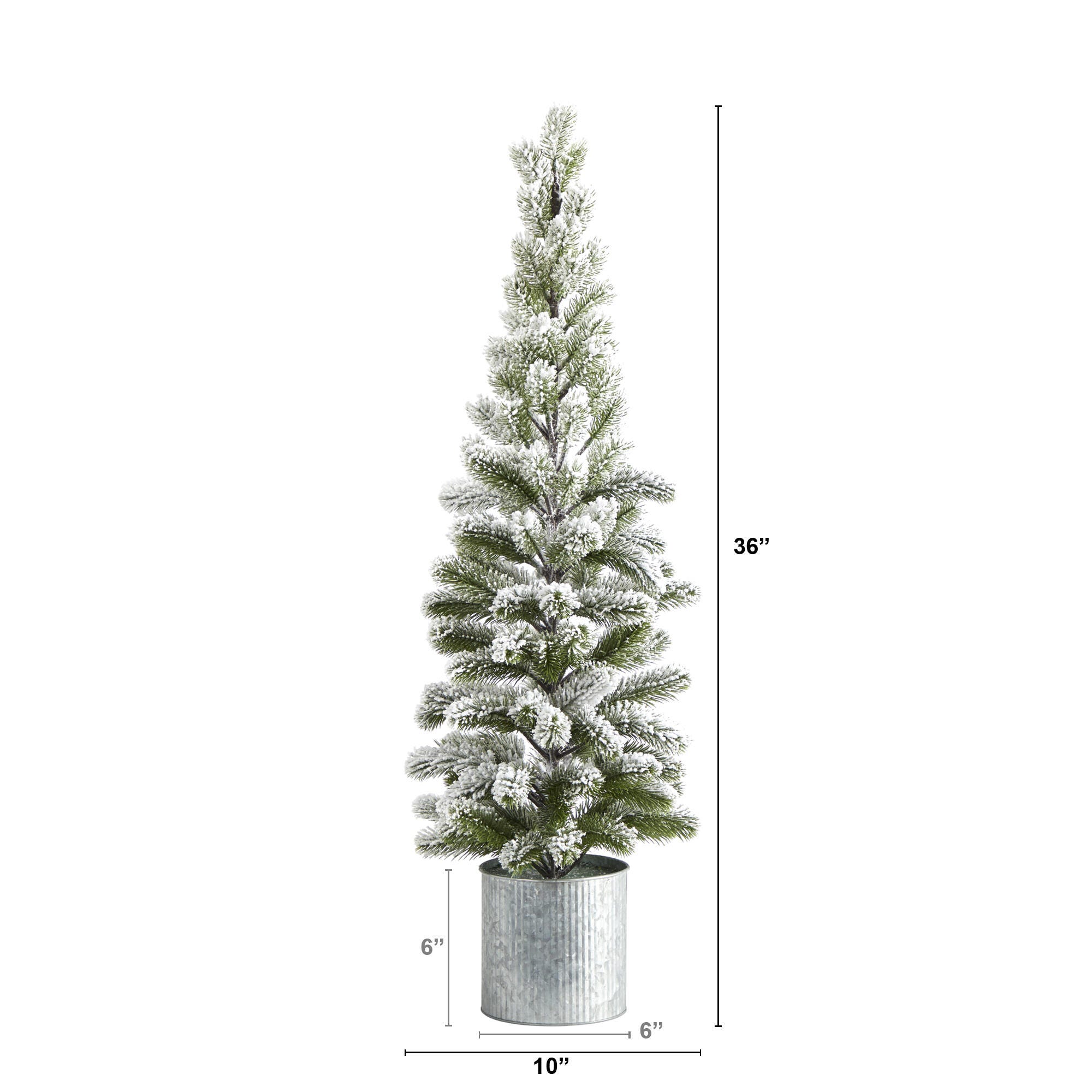 Sterling 3' Flocked Christmas Artificial Pine Tree in Tin Planter, , large