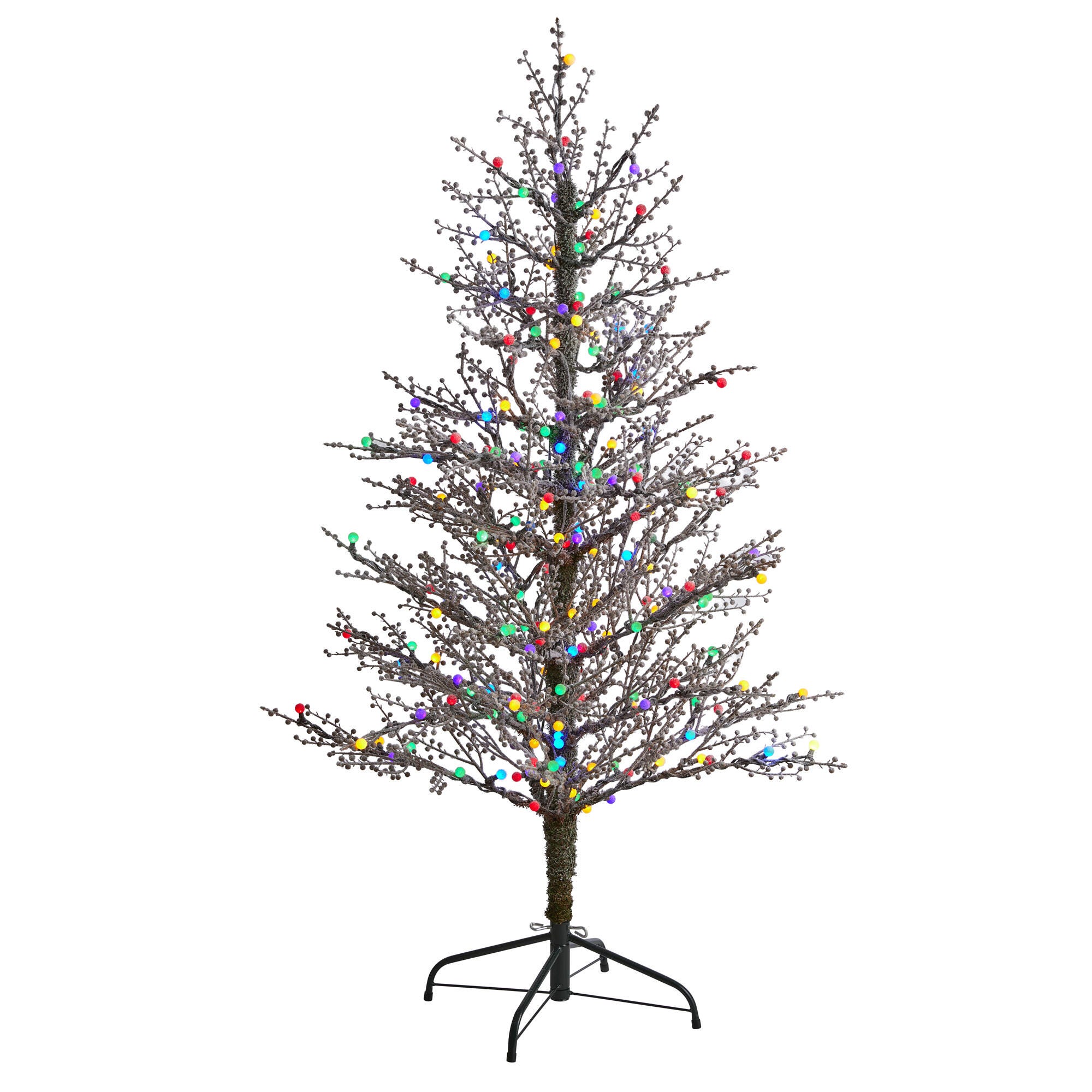 Sterling 5' Frosted Berry Twig Artificial Christmas Tree with 200 Multicolored Gum Ball LED Lights and 386 Bendable Branches, , large