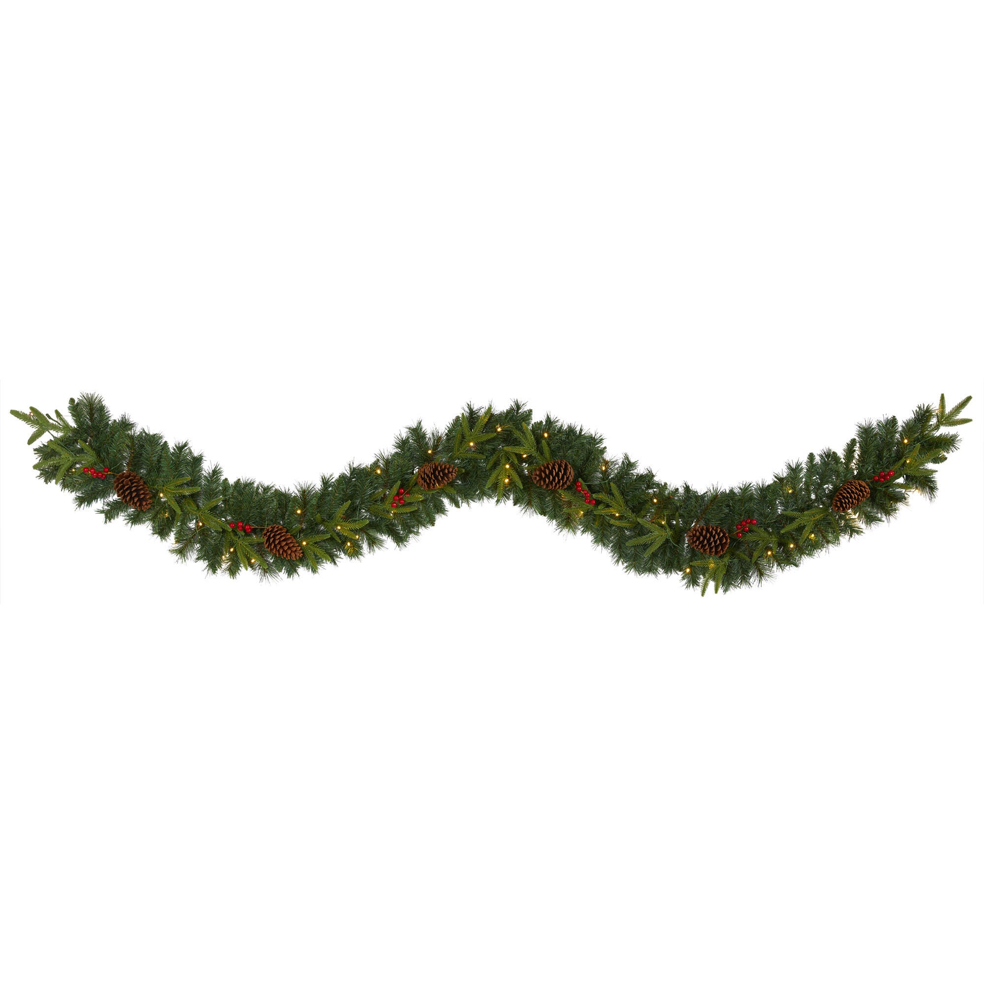 Sterling 9' Mixed Pine Artificial Christmas Garland with 50 Clear LED Lights, Berries and Pinecones, , large