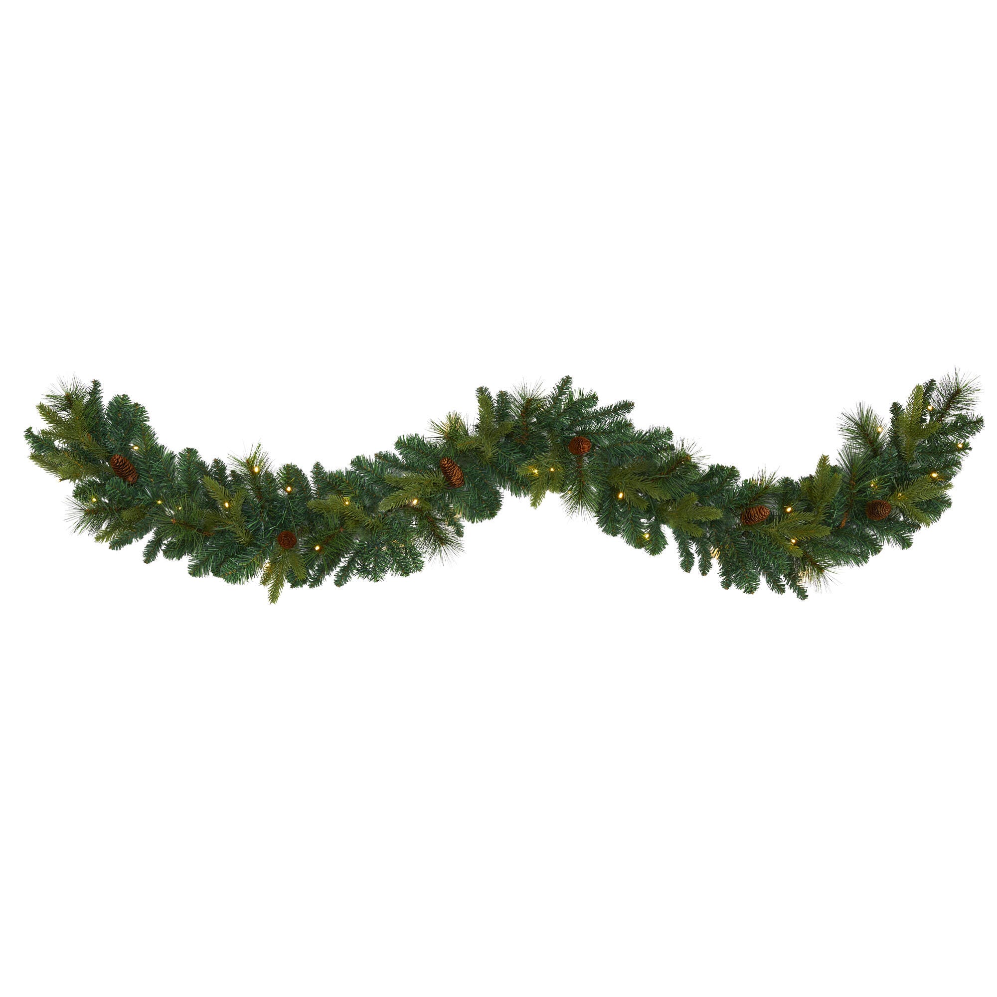 Sterling 6' Mixed Pine and Pinecone Artificial Garland with 35 Clear LED Lights, , large