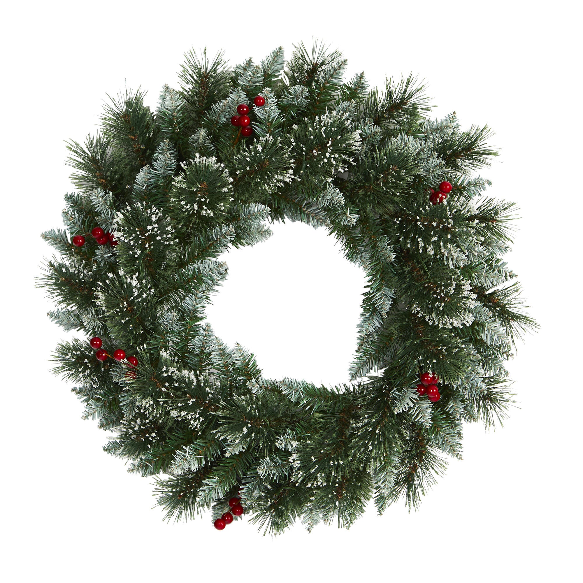 Sterling 24" Frosted Swiss Pine Artificial Wreath with 35 Clear LED Lights and Berries, , large