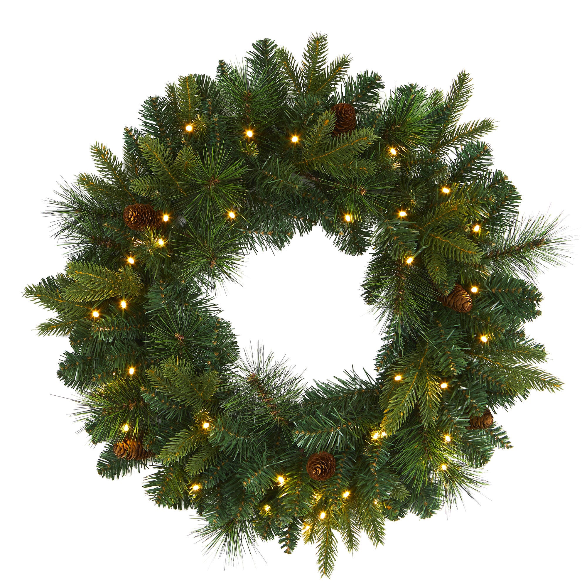 Sterling 24" Mixed Pine Artificial Christmas Wreath with 35 Clear LED Lights and Pinecones, , rollover