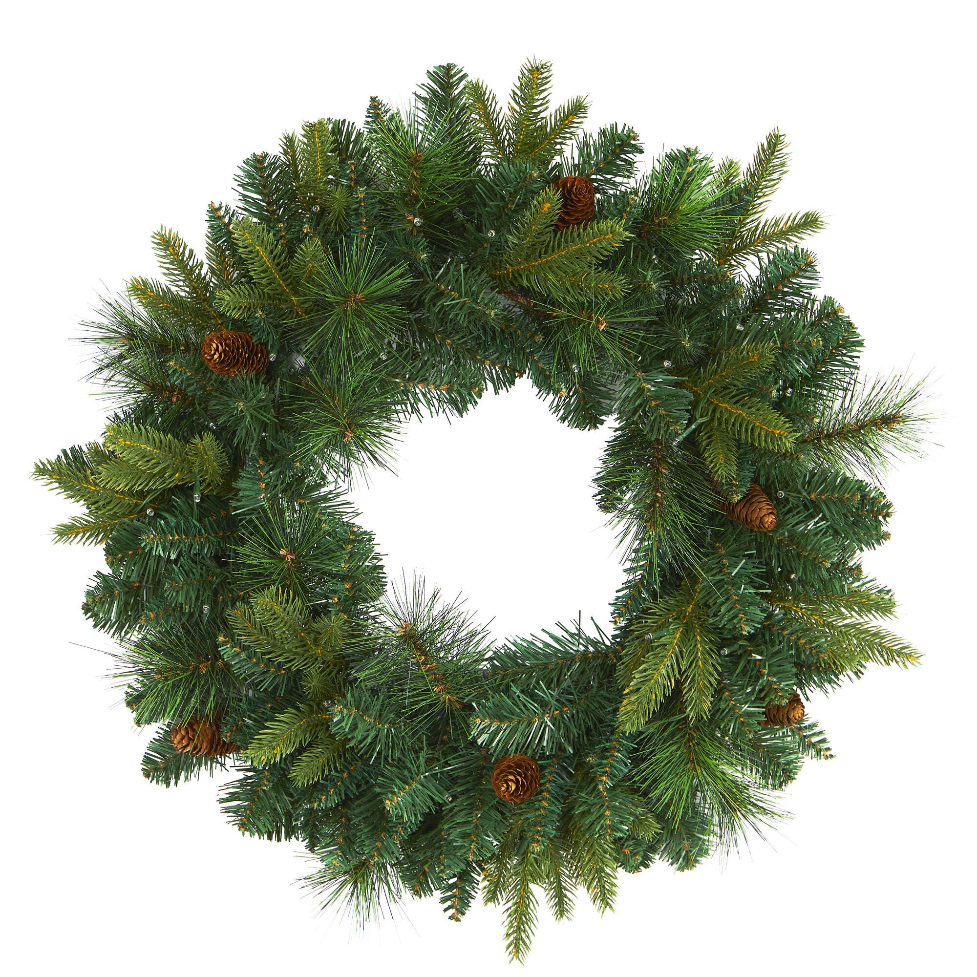 Sterling 24" Mixed Pine Artificial Christmas Wreath with 35 Clear LED Lights and Pinecones, , large