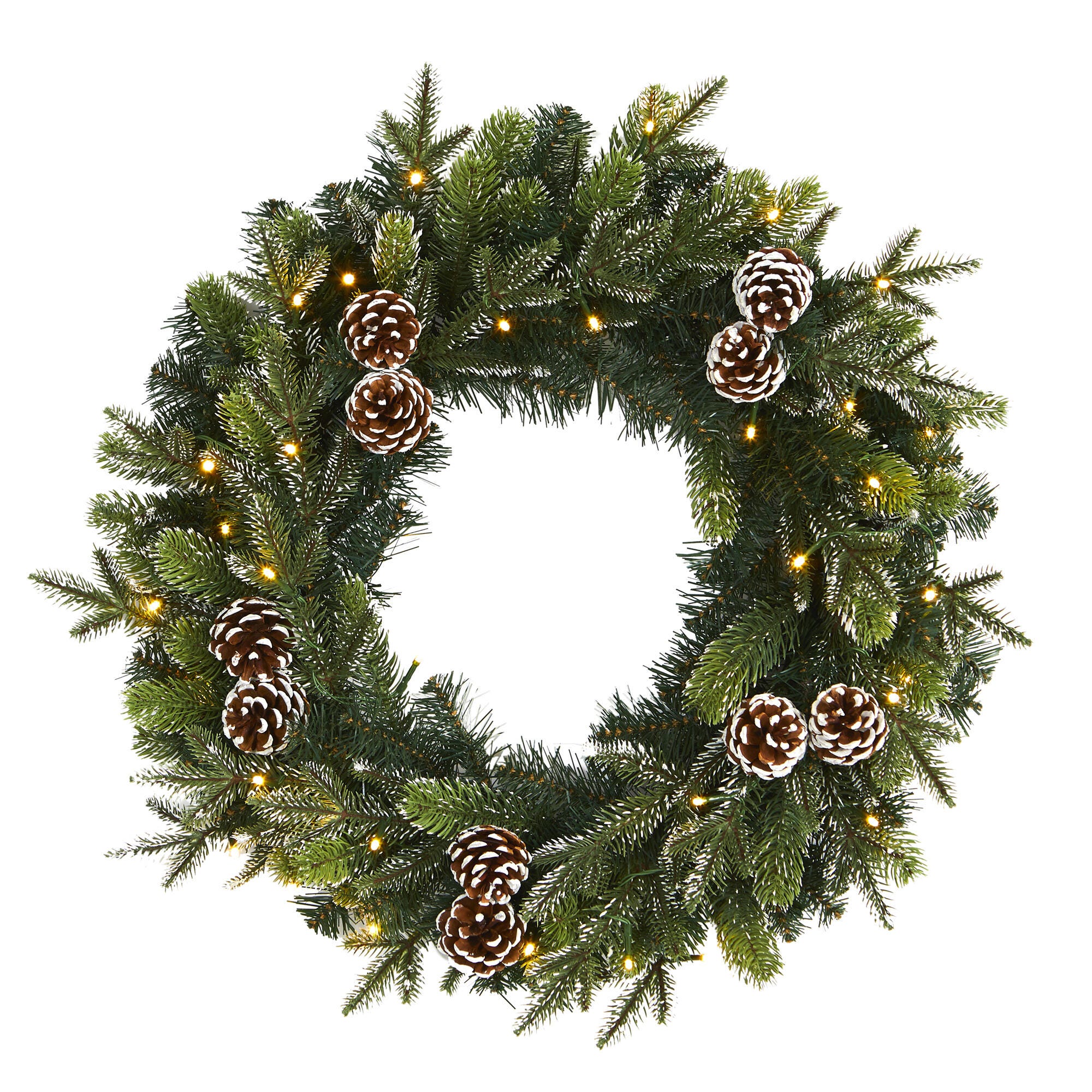 Sterling 24" Snowed Pinecone Artificial Christmas Wreath with 35 Clear LED Lights, , rollover