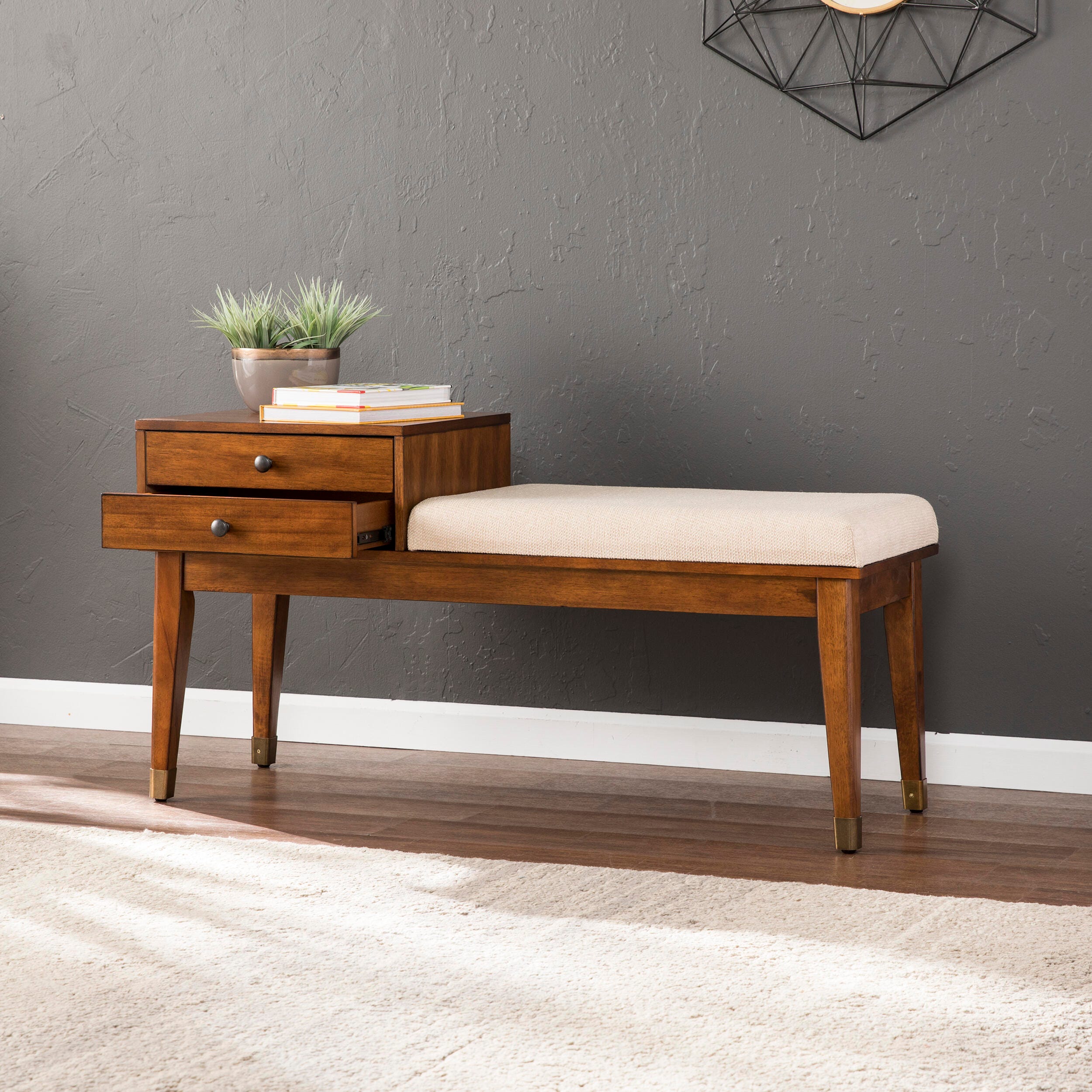 Benams Midcentury Modern Upholstered Storage Bench, , large