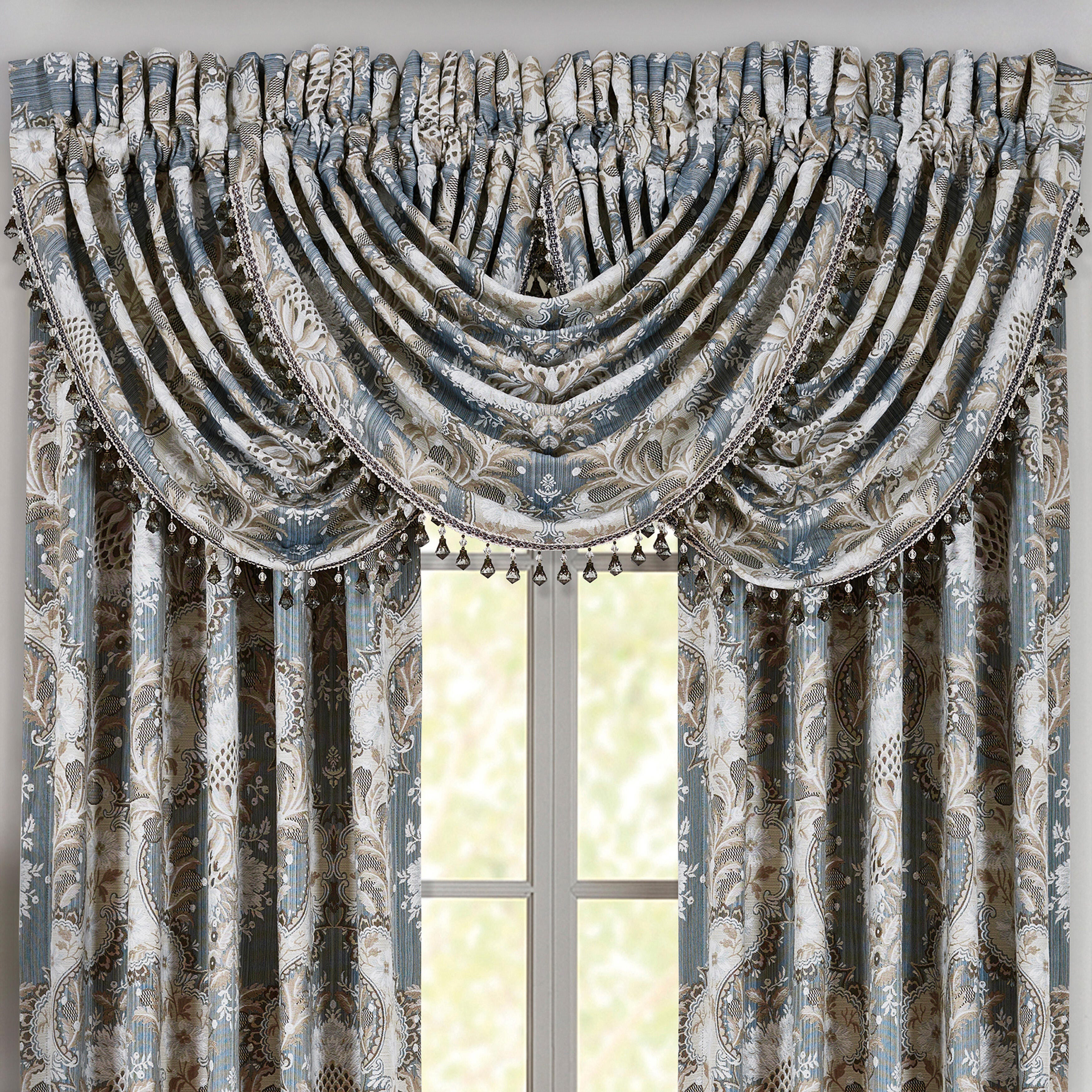 J.Queen New York Crystal Palace - French Blue Window Waterfall Valance, , large