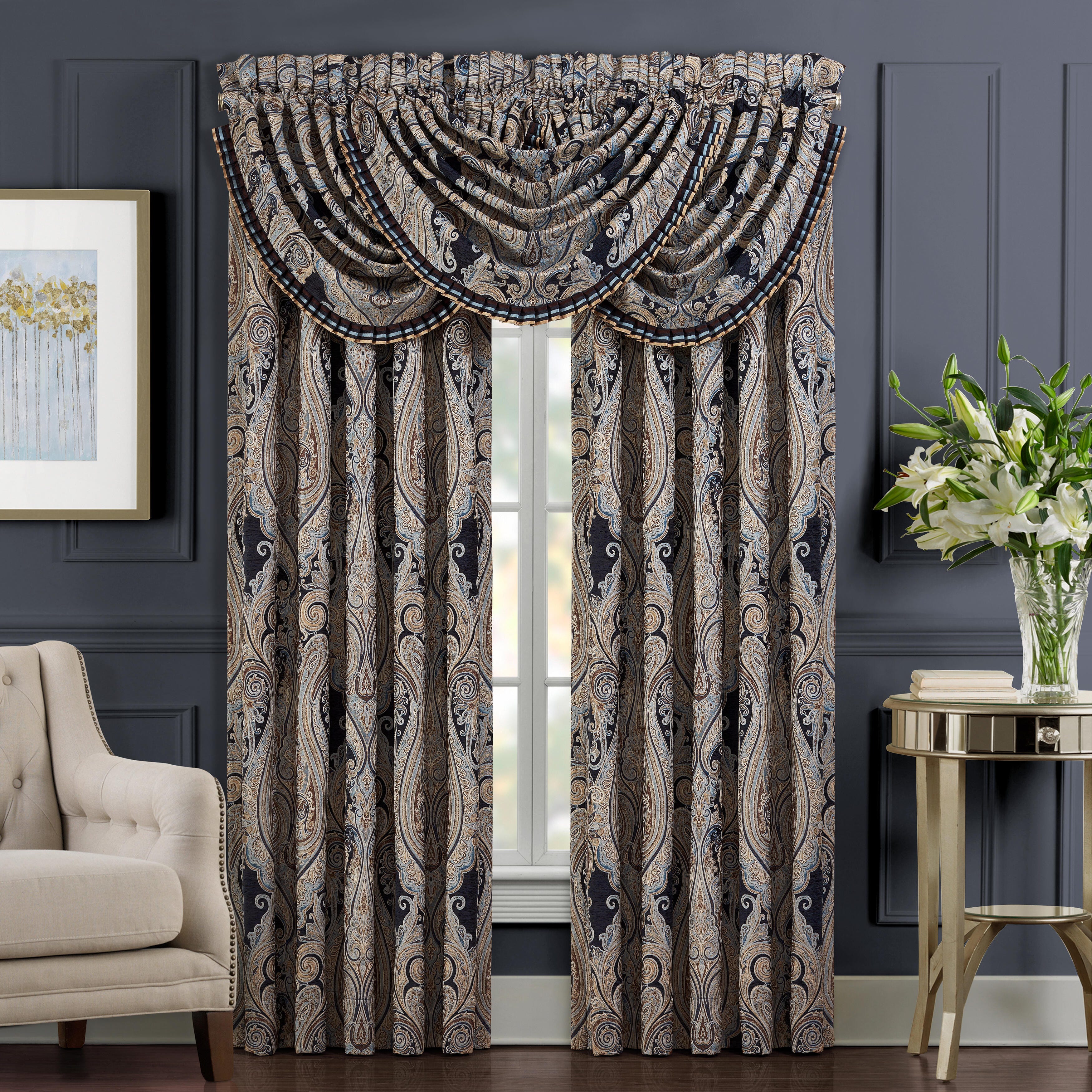 J.Queen New York Luciana - Indigo 84" Window Panel Pair, Indigo, large