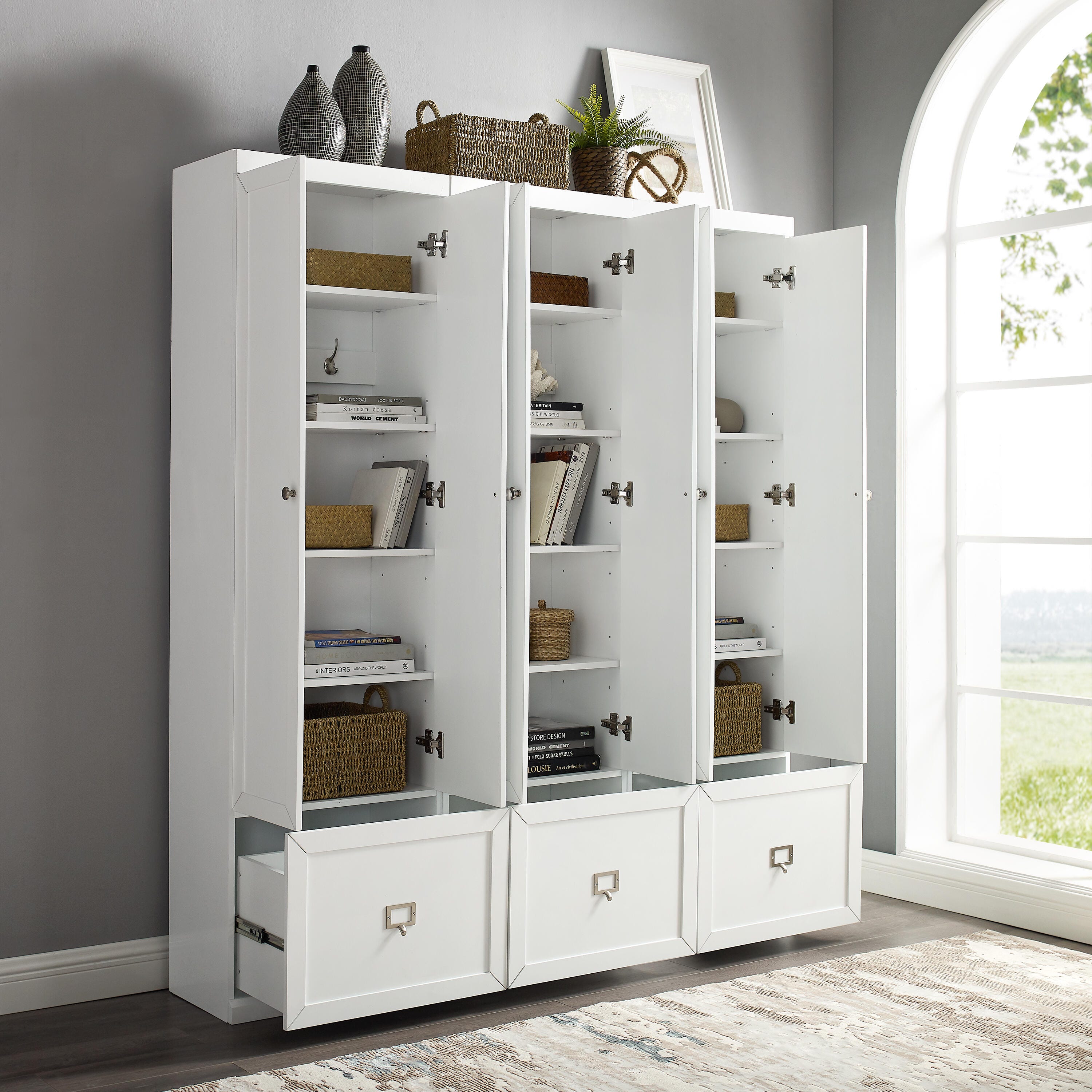 Crosley Furniture Harper 3-Piece Storage Entryway Set, White, large