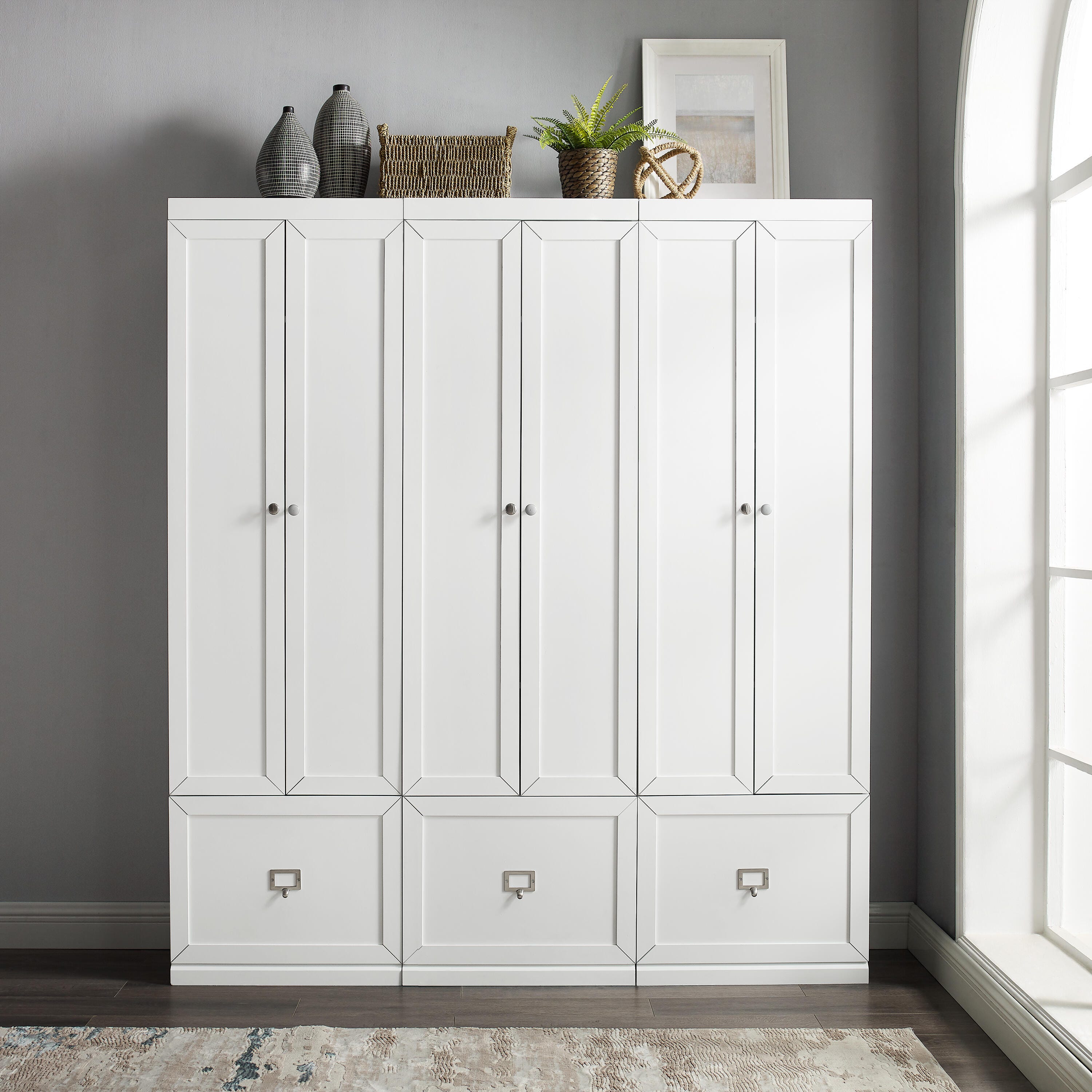 Crosley Furniture Harper 3-Piece Storage Entryway Set, White, large