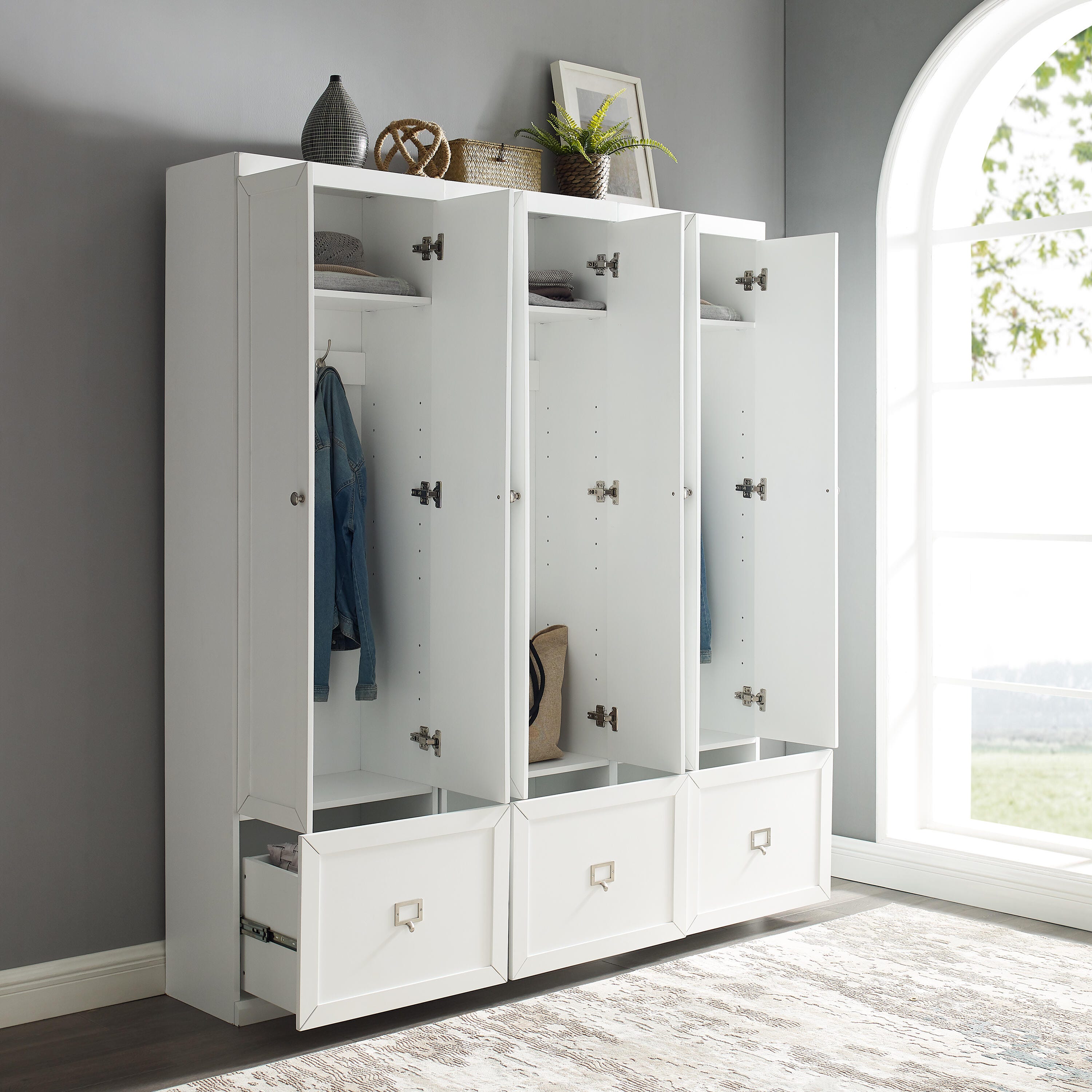 Crosley Furniture Harper 3-Piece Storage Entryway Set, White, large