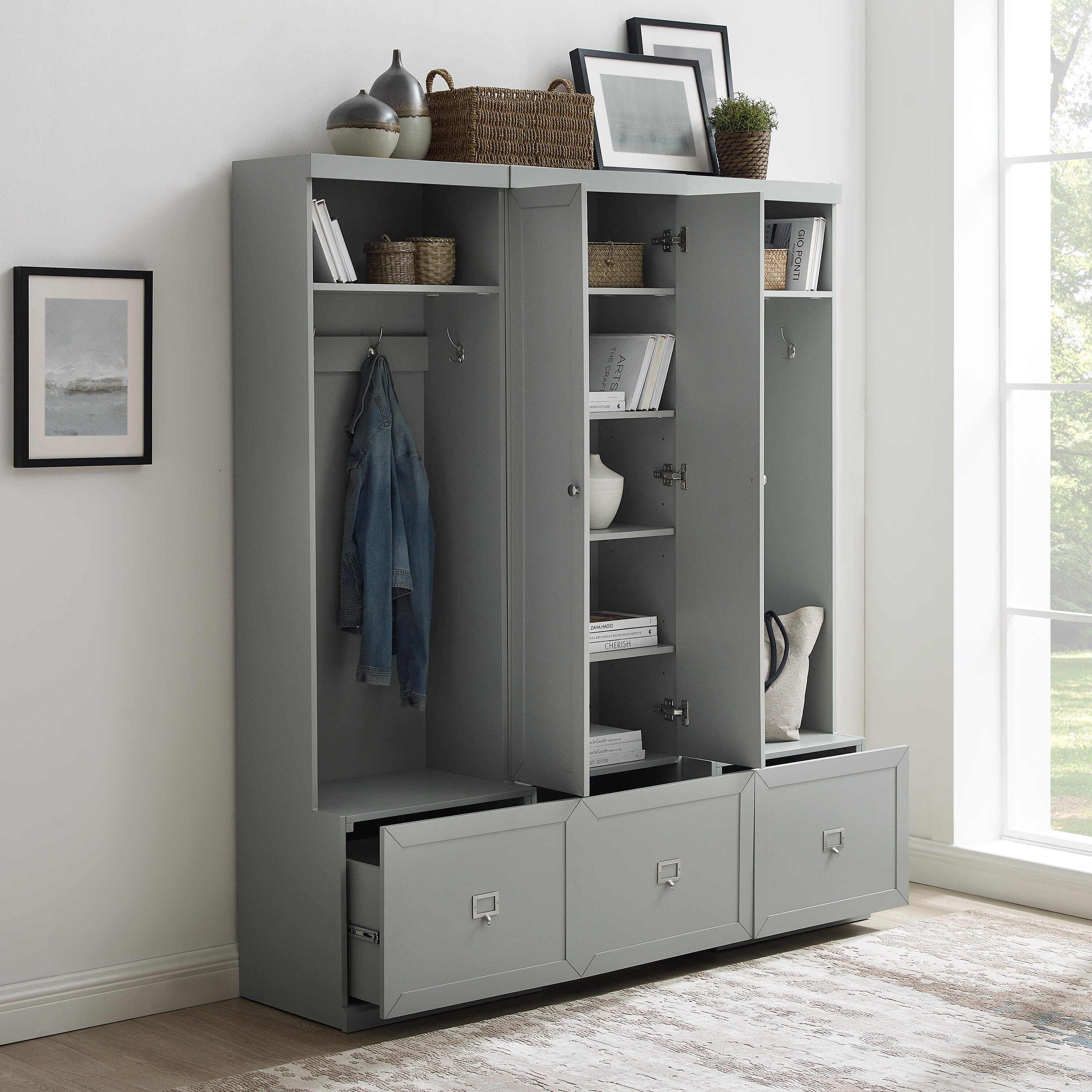 Crosley Furniture Harper 3-Piece Entryway Set, Gray, large
