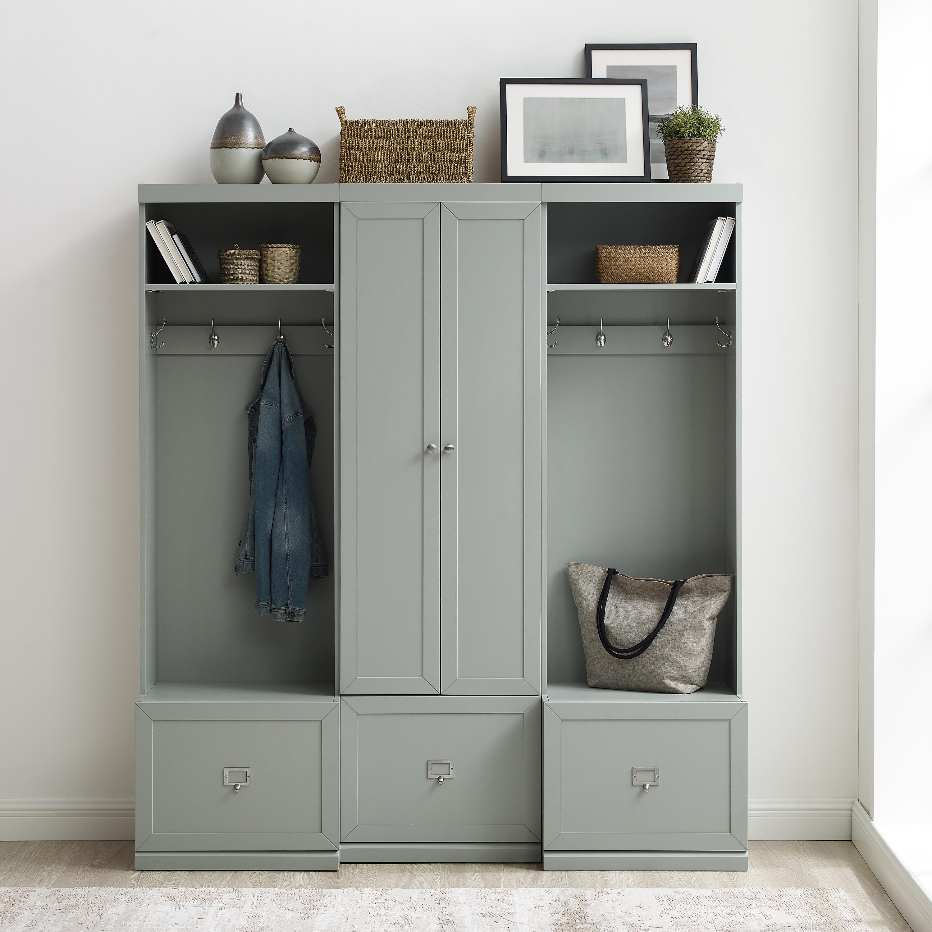 Crosley Furniture Harper 3-Piece Entryway Set, Gray, large