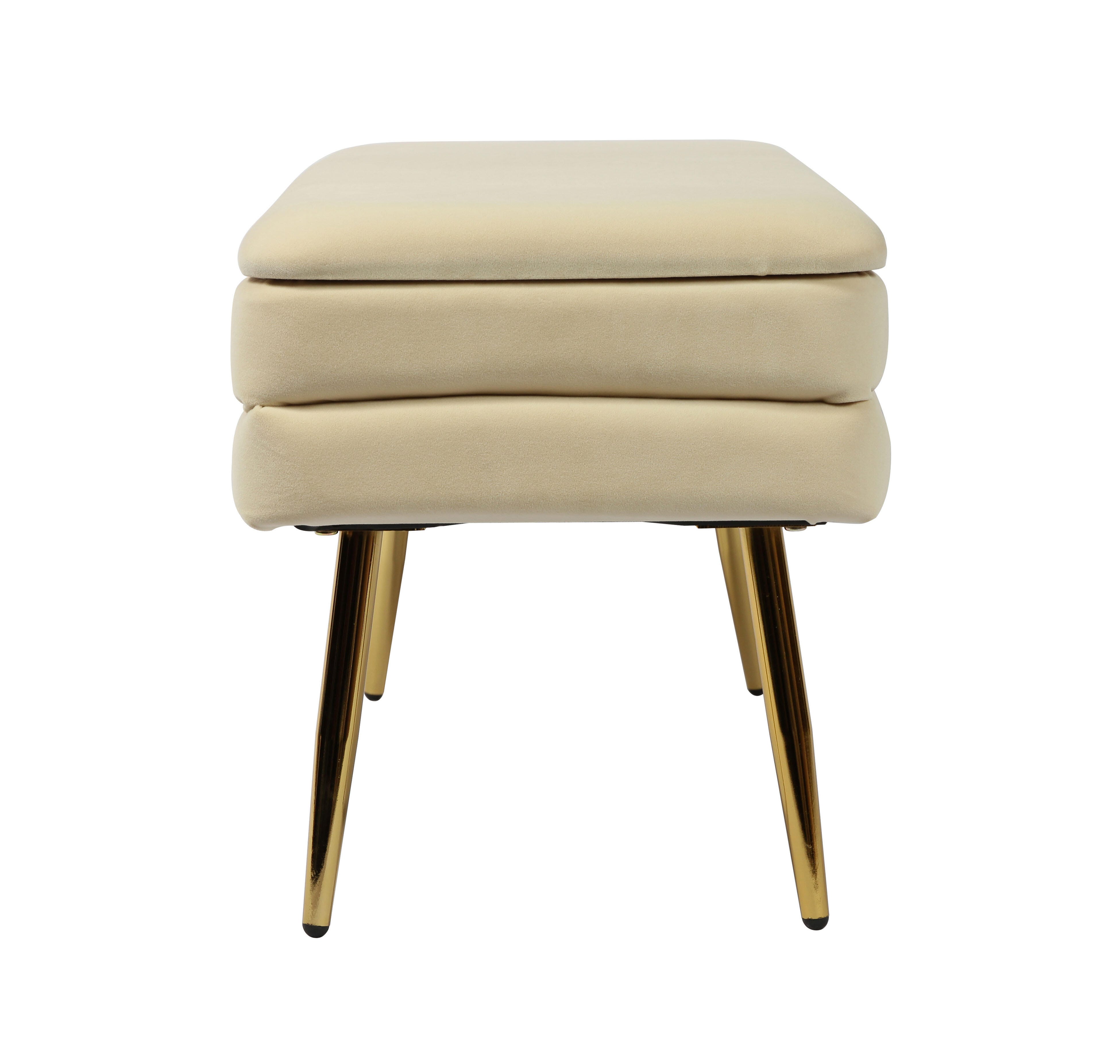 Ziva Ziva Cream Velvet Storage Bench, Beige, large