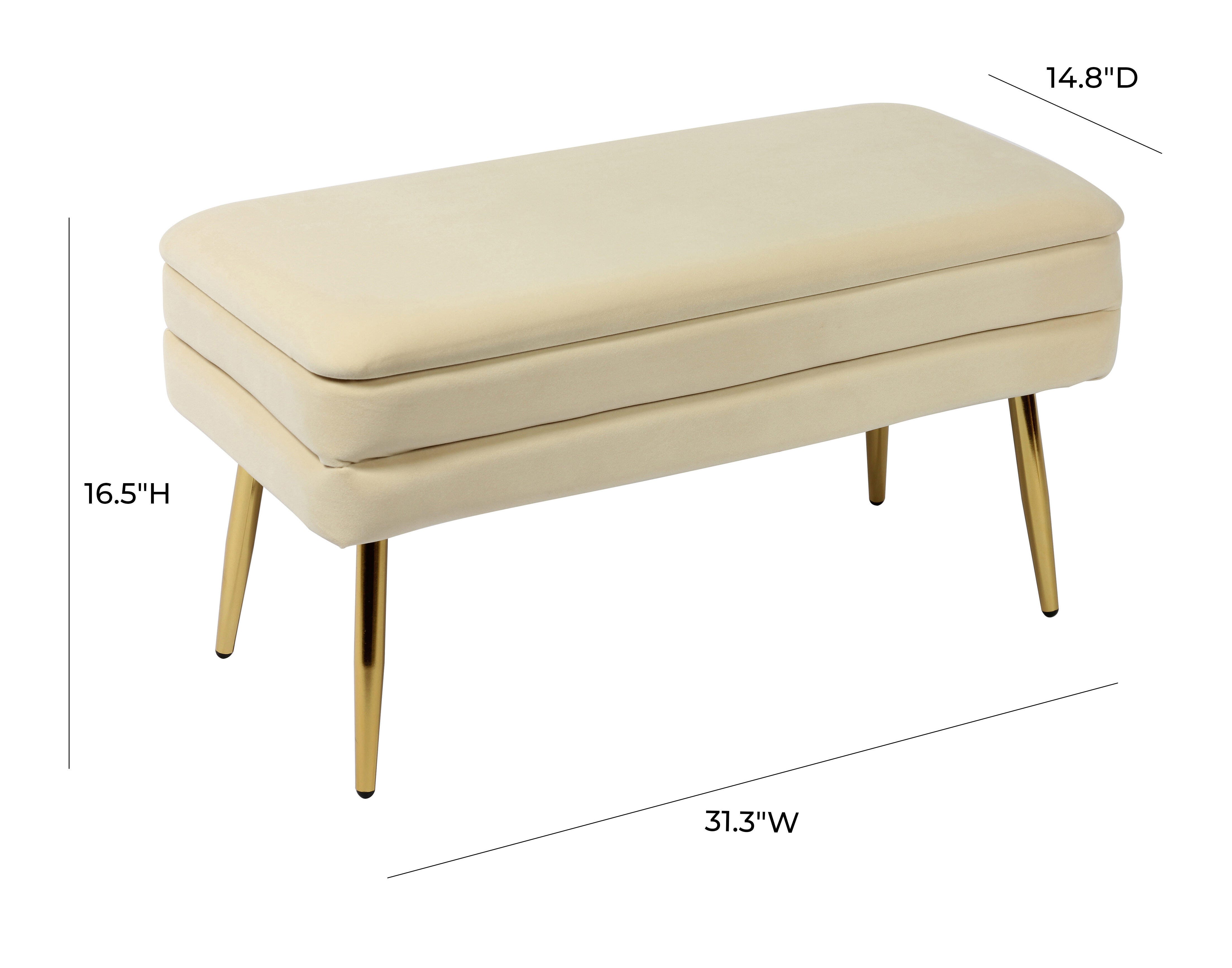 Ziva Ziva Cream Velvet Storage Bench, Beige, large