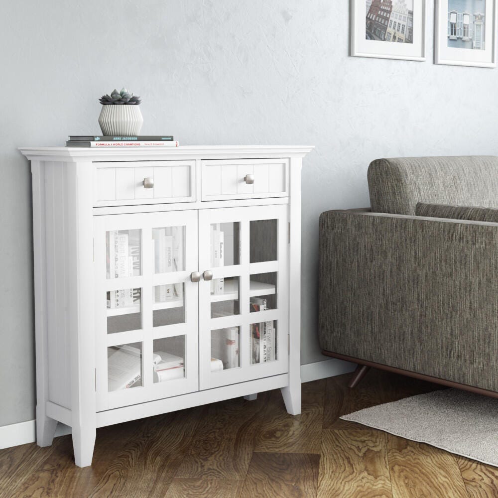 Acadian Rustic White Storage Cabinet, White, rollover