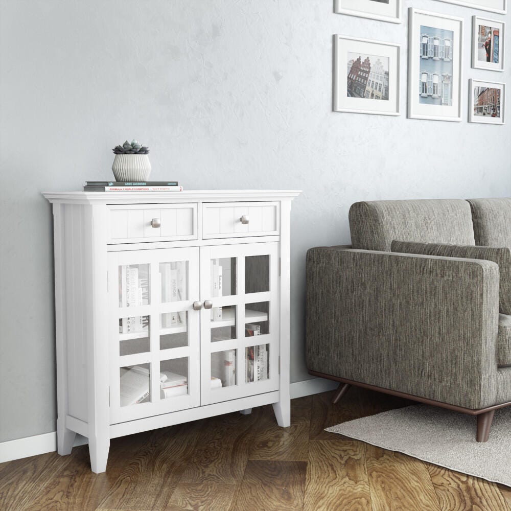 Acadian Rustic White Storage Cabinet, White, large