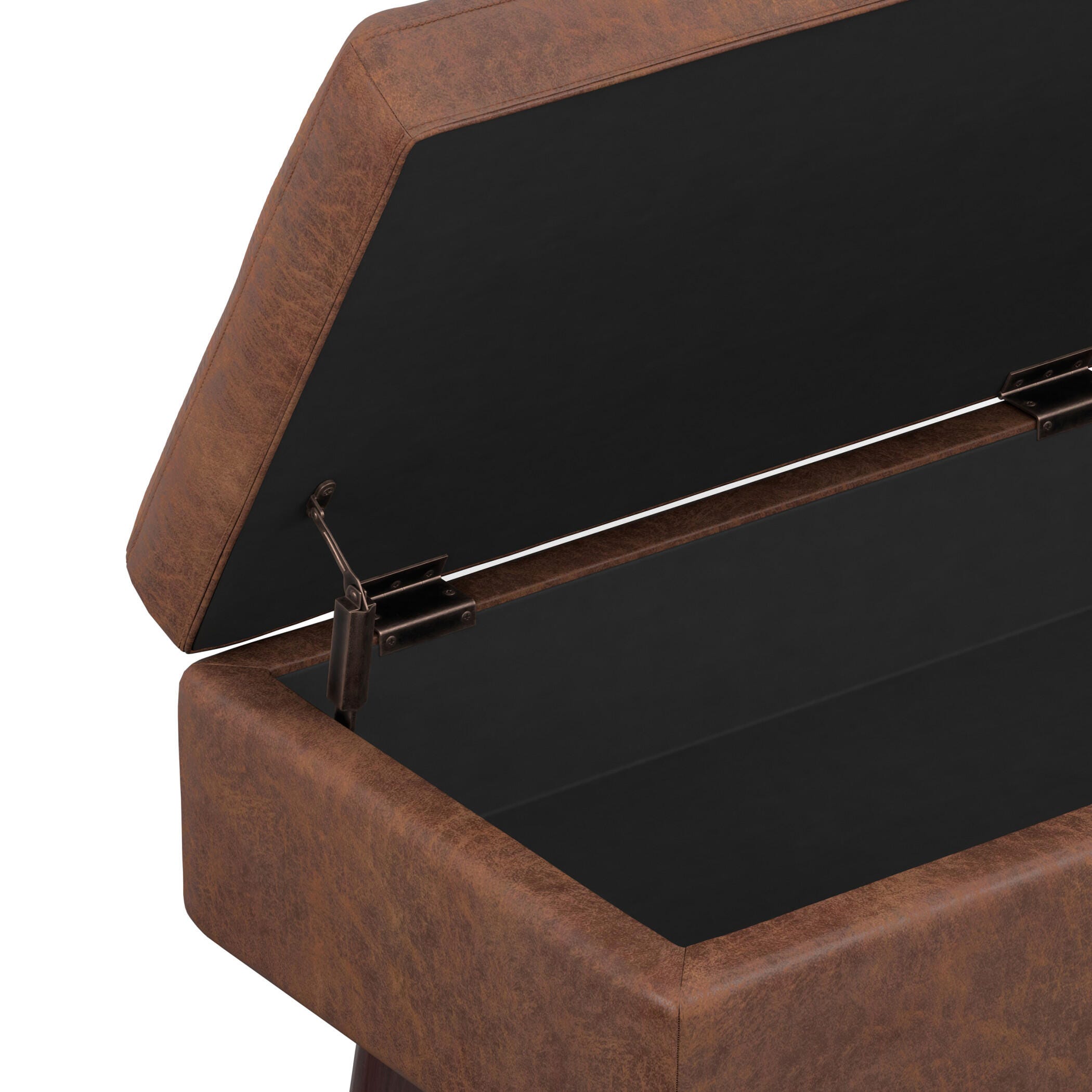 Simpli Home Owen Brown Faux Air Leather Modern Storage Ottoman, Distressed Saddle Brown, large